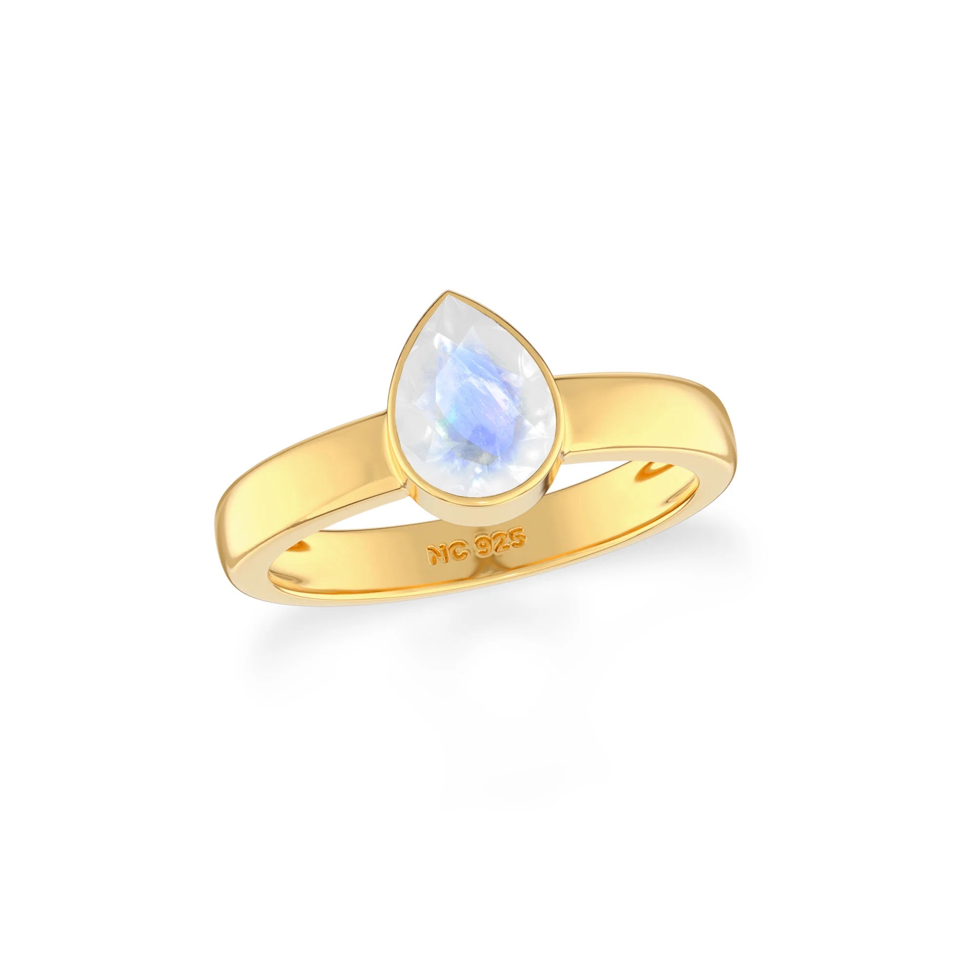 rainbow-moonstone bezel-set ring