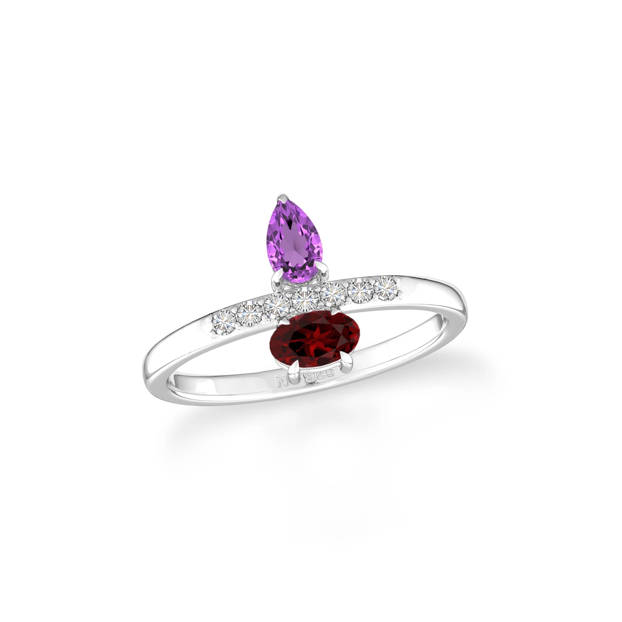 amethyst-red-garnet prong-set ring