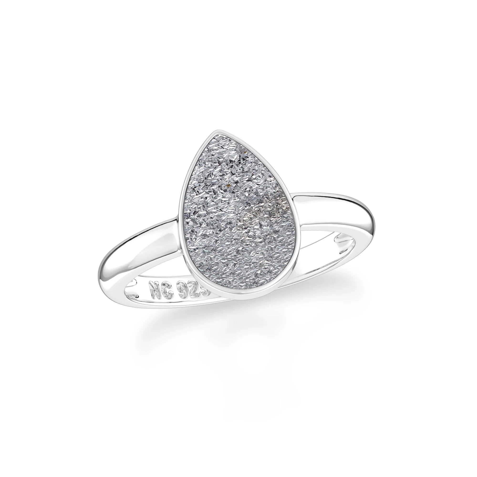 titanium druzy silver bezel-set ring