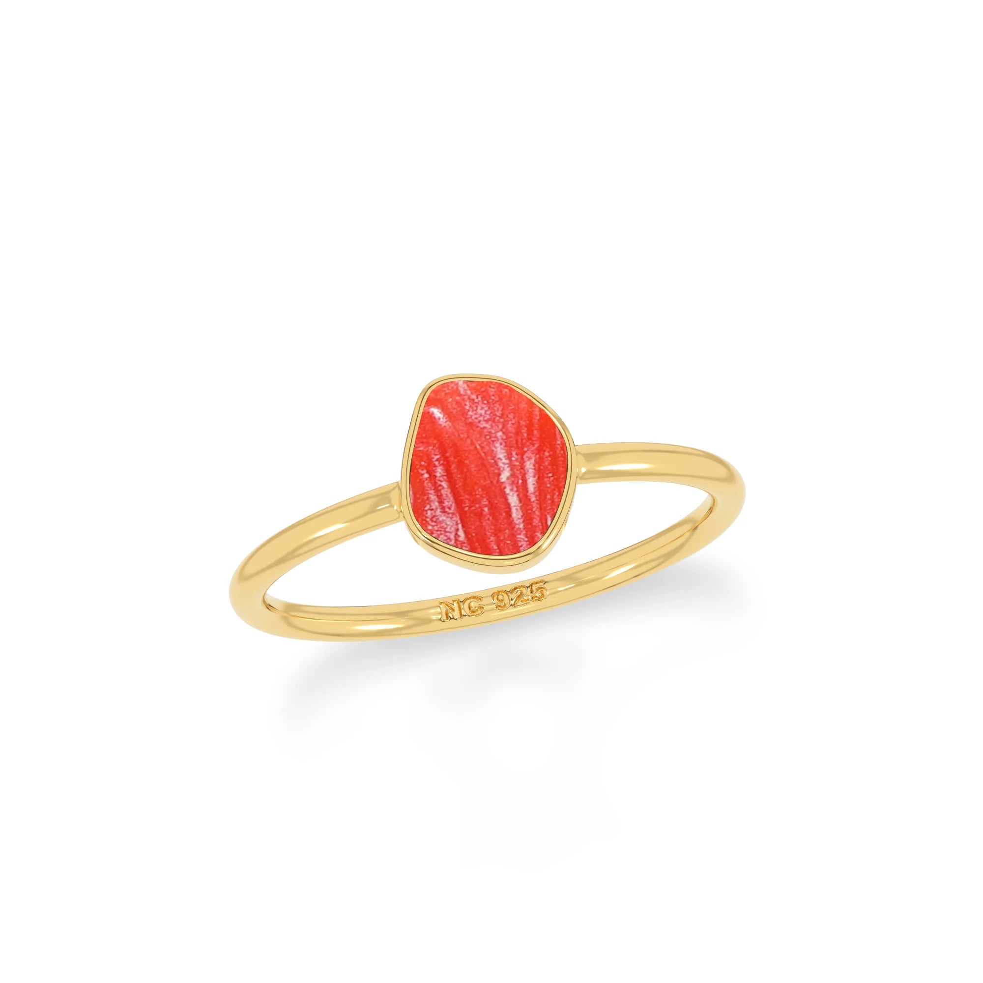red coral stackable bezel-set ring