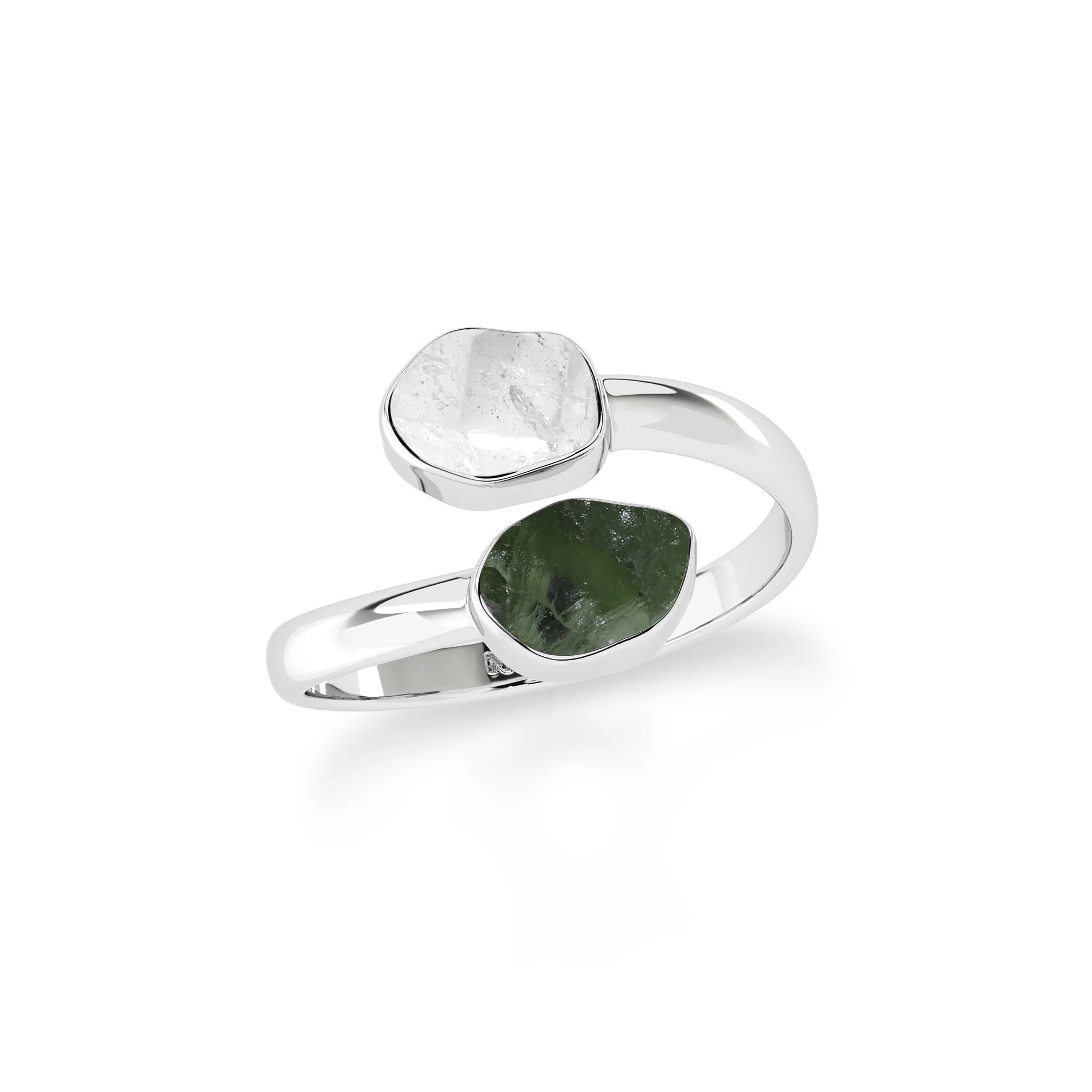 herkimer-moldavite stackable bezel-set ring