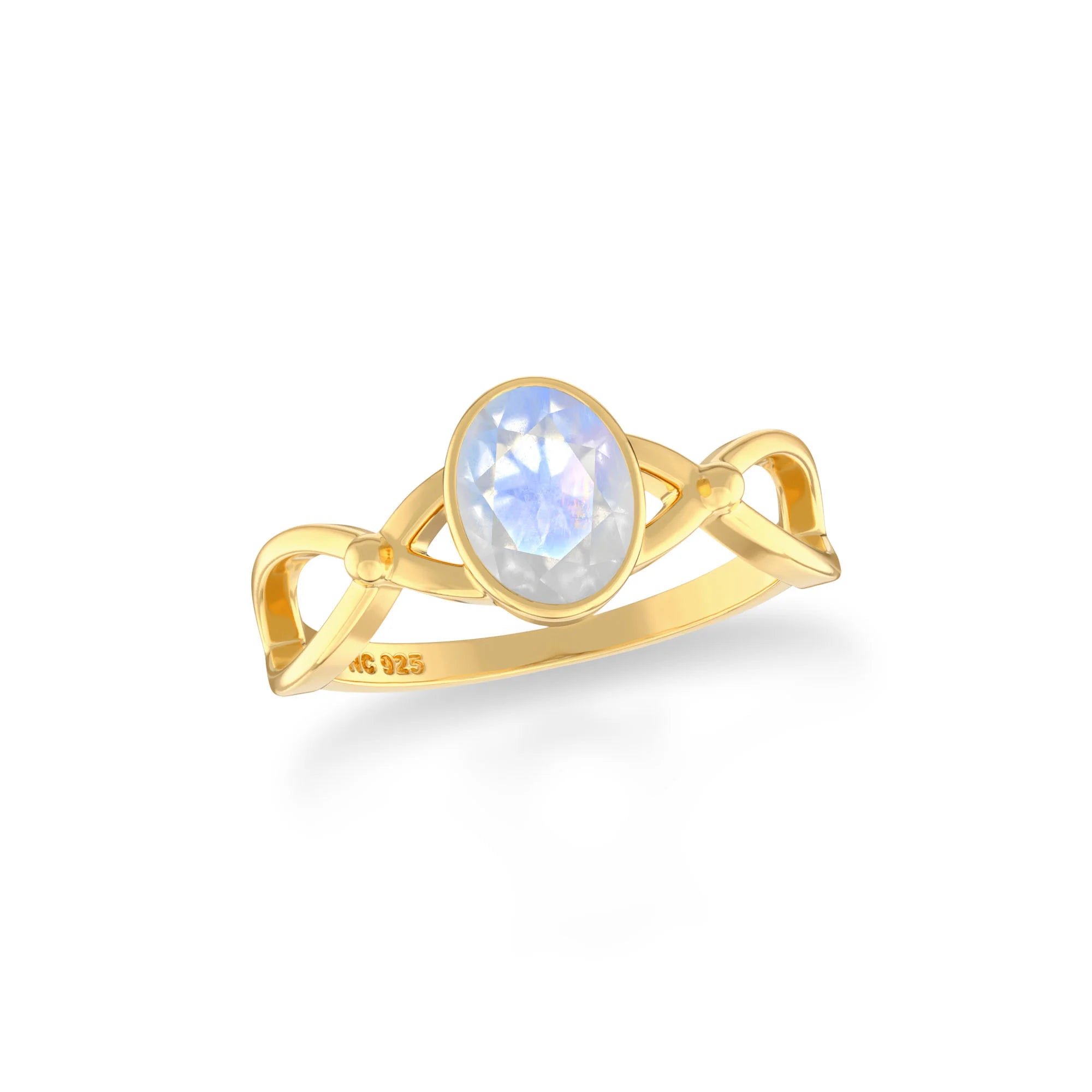rainbow-moonstone bezel-set ring
