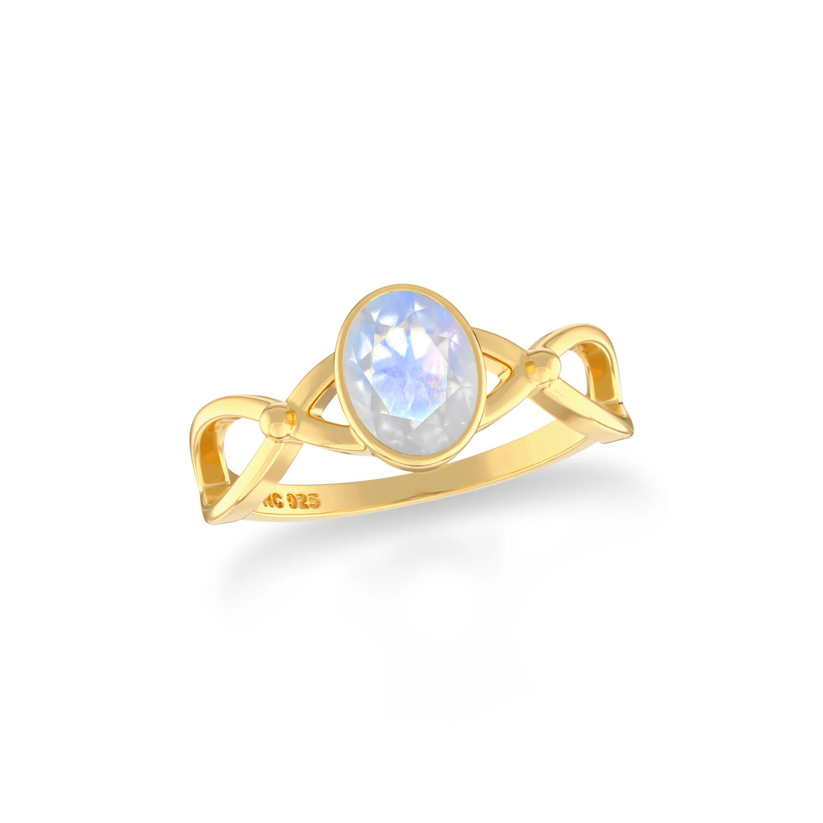 rainbow-moonstone bezel-set ring