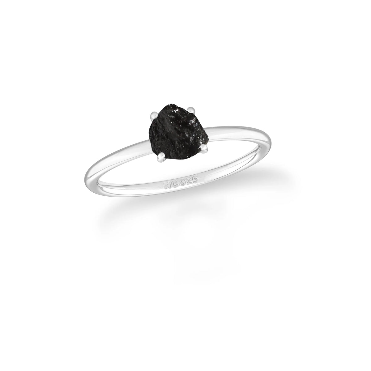 black tourmaline stackable prong-set ring