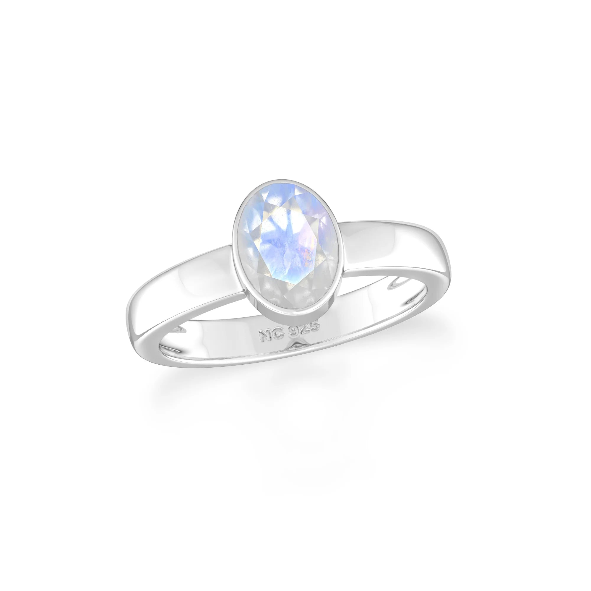 rainbow-moonstone bezel-set ring