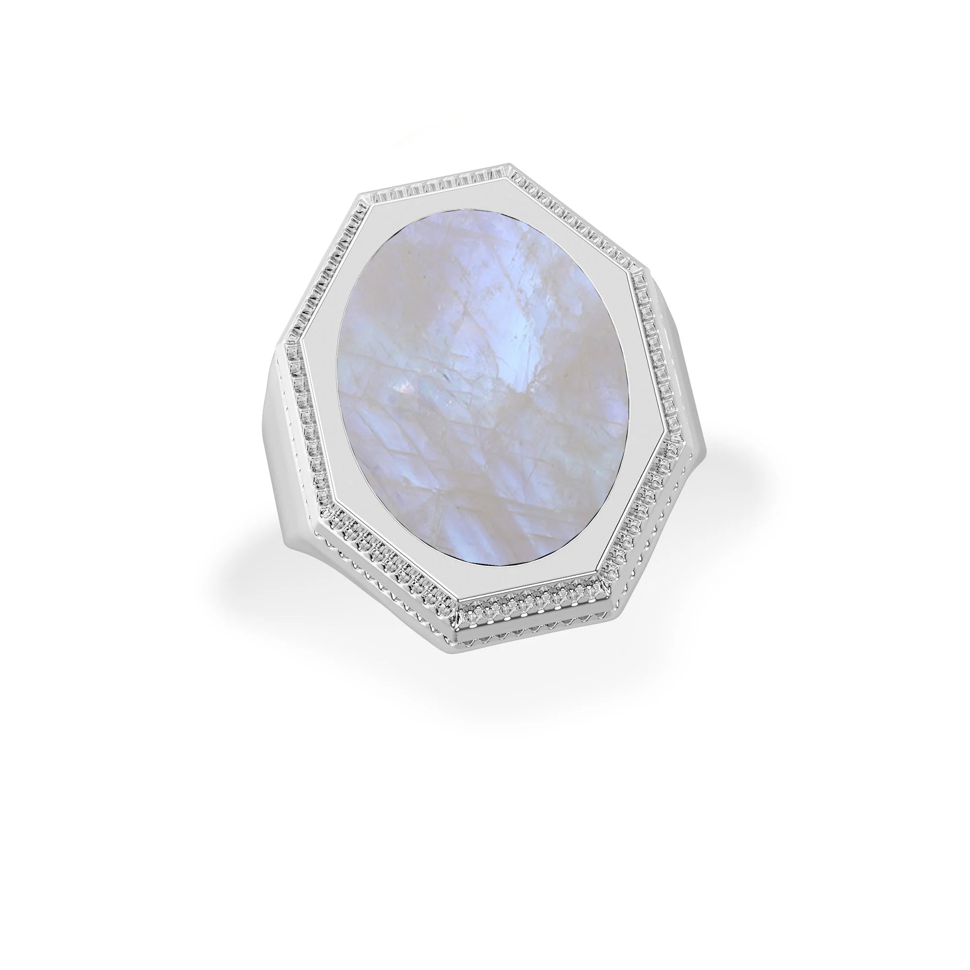 rainbow moonstone men bezel-set ring