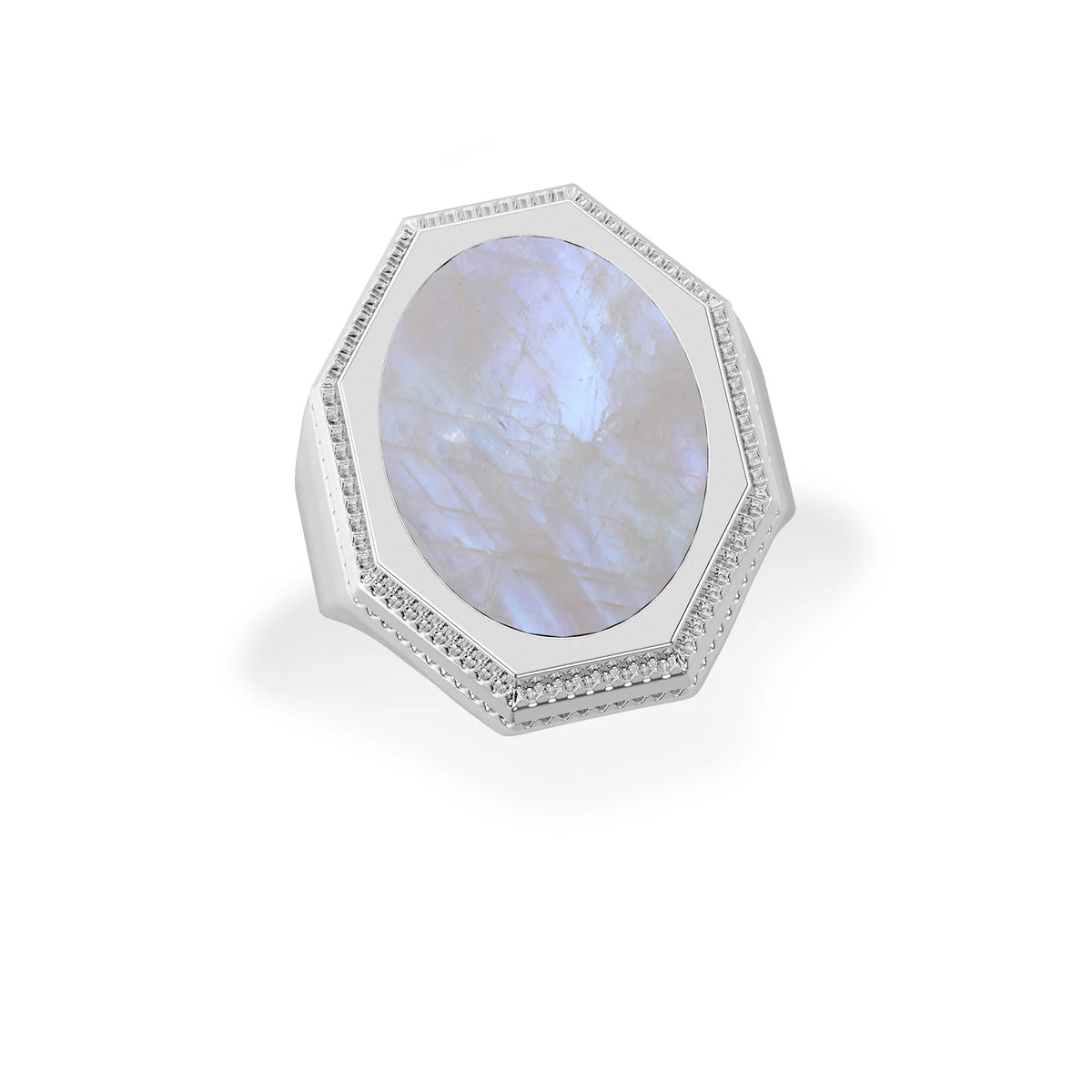 rainbow moonstone men bezel-set ring