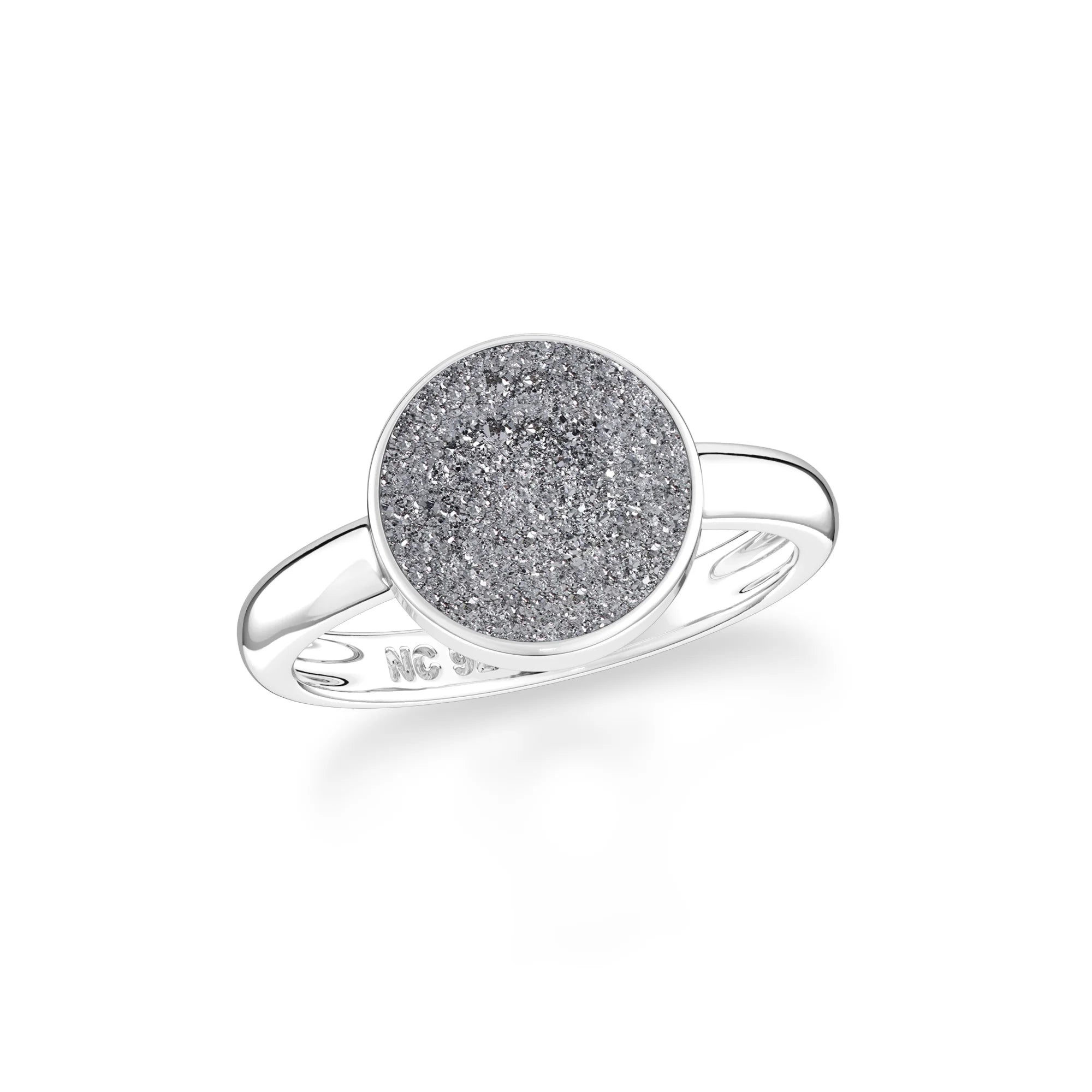 titanium druzy silver bezel-set ring