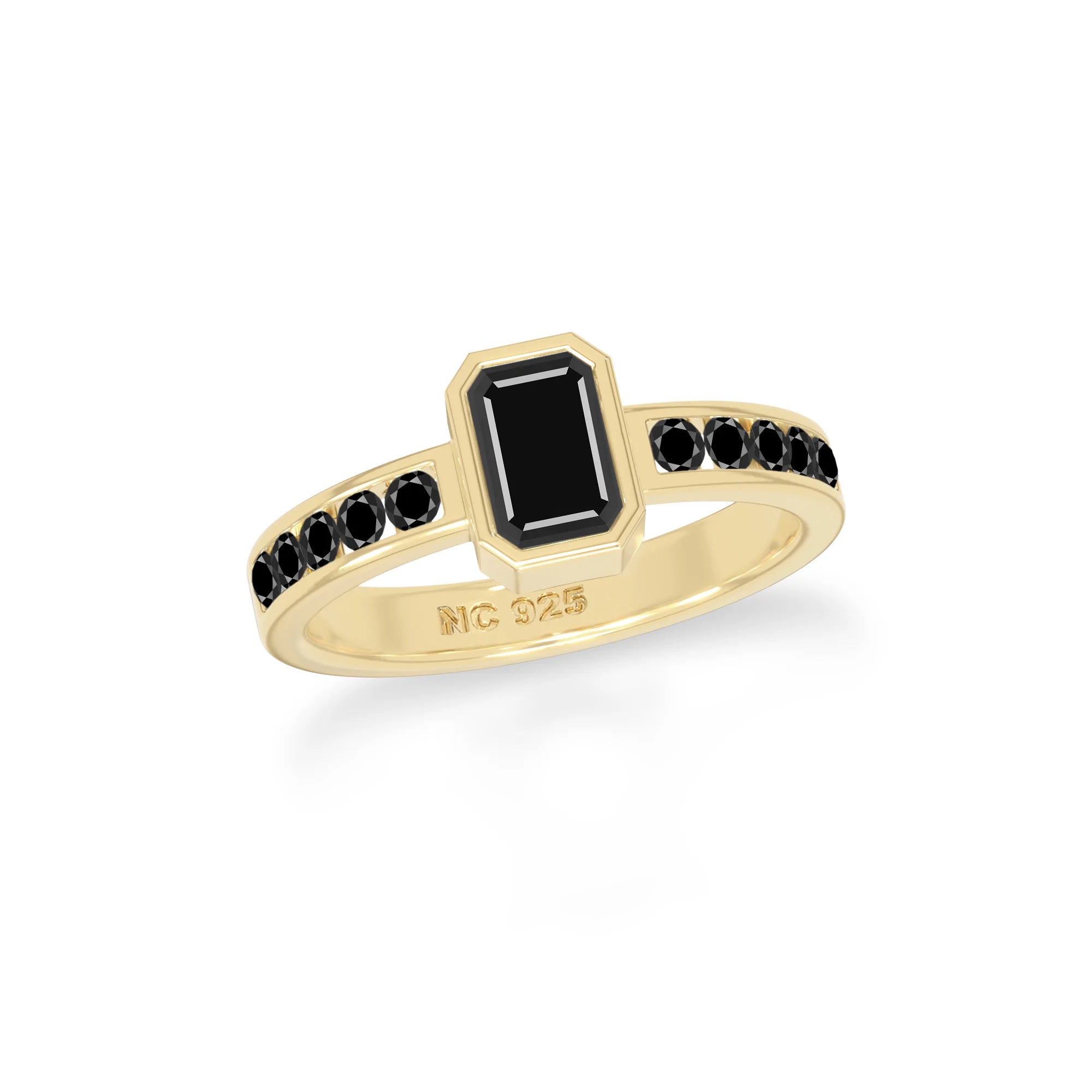 natural black tourmaline rings for women in 18k yellow gold vermeil