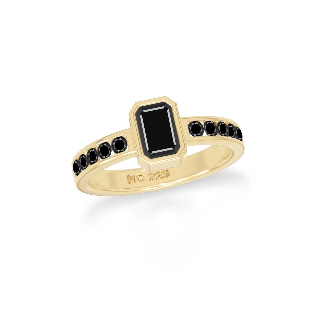 natural black tourmaline rings for women in 18k yellow gold vermeil