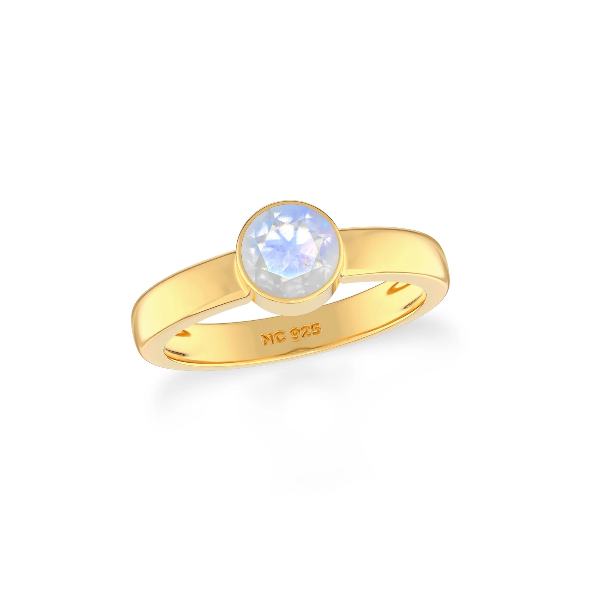 rainbow-moonstone bezel-set ring