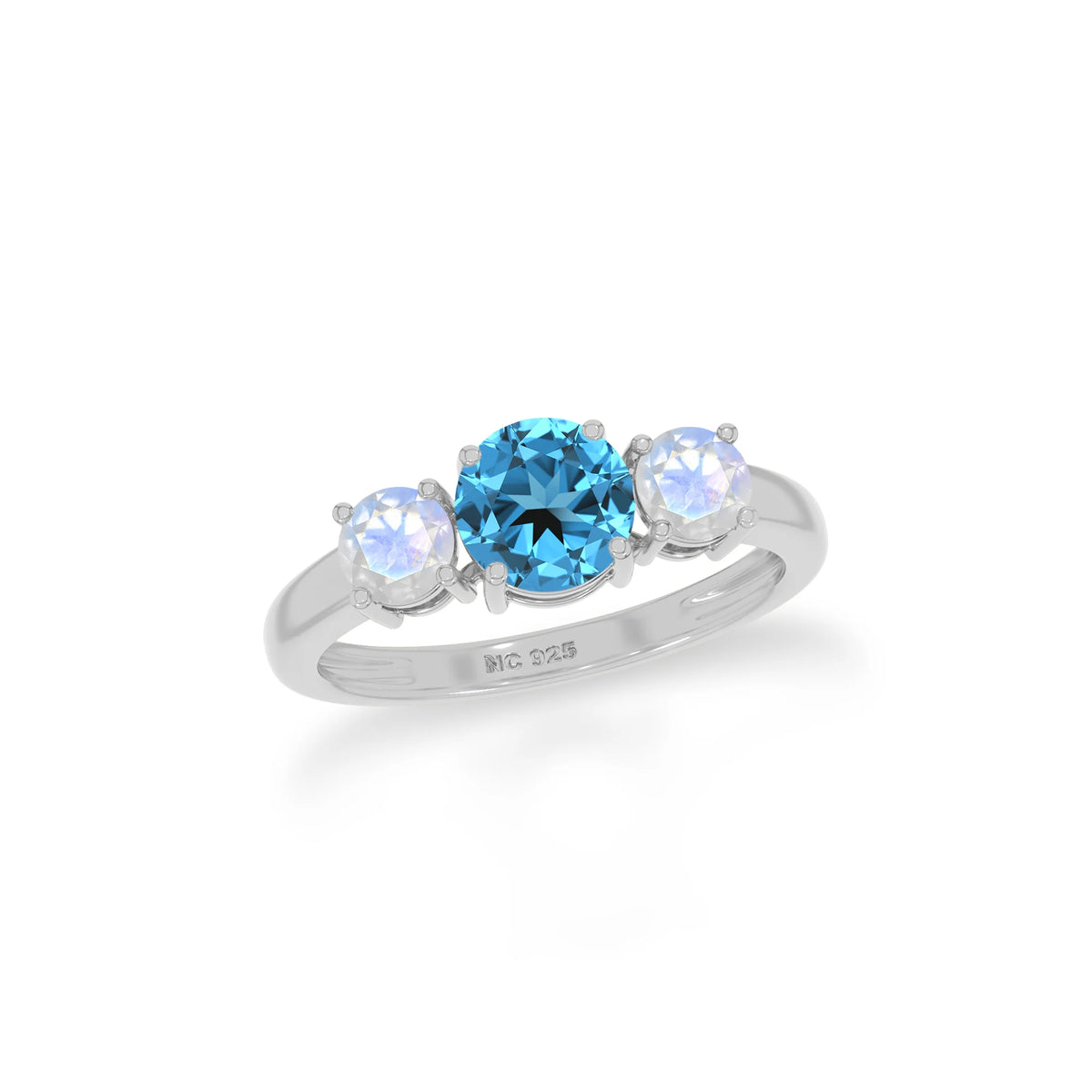 natural swiss blue topaz ring for women in sterling silver