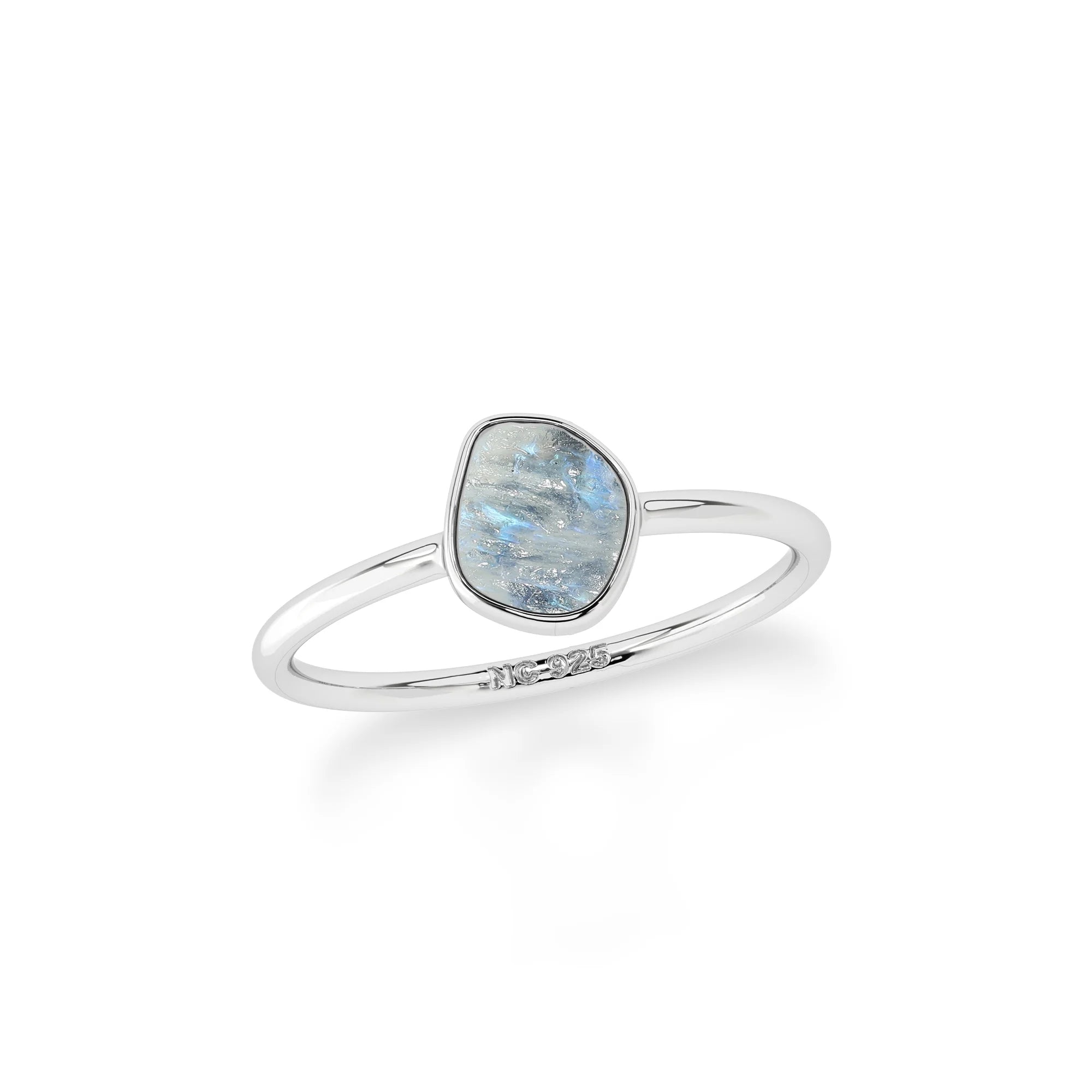 rainbow moonstone stackable bezel-set ring