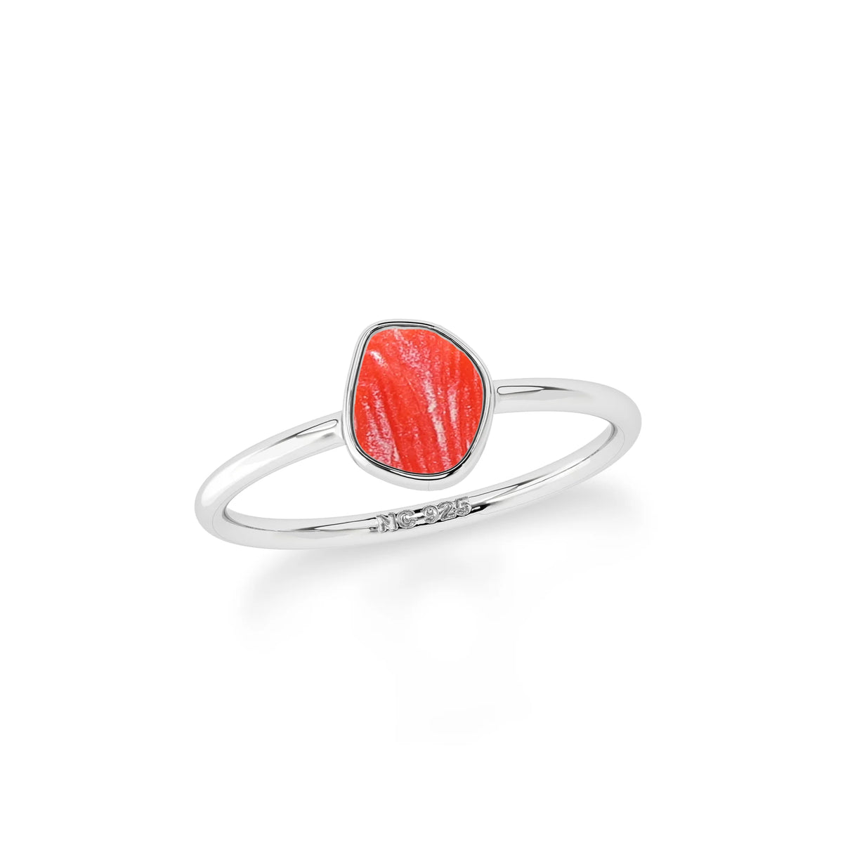 red coral stackable bezel-set ring