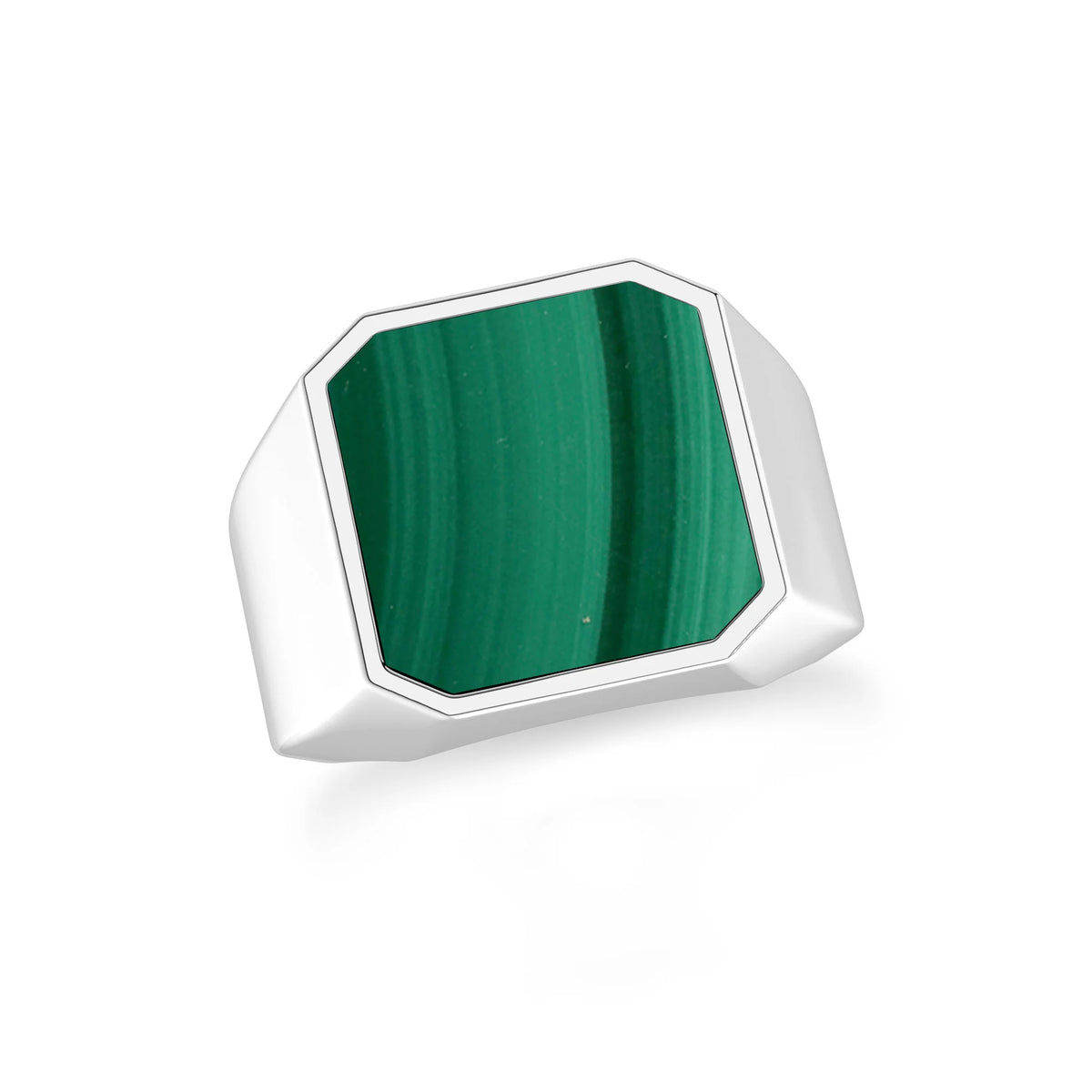 malachite men bezel-set ring