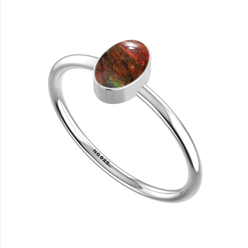 Ammolite stackable bezel-set ring