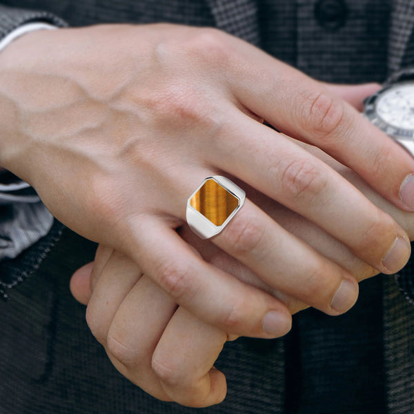 tiger eye men prong-set ring