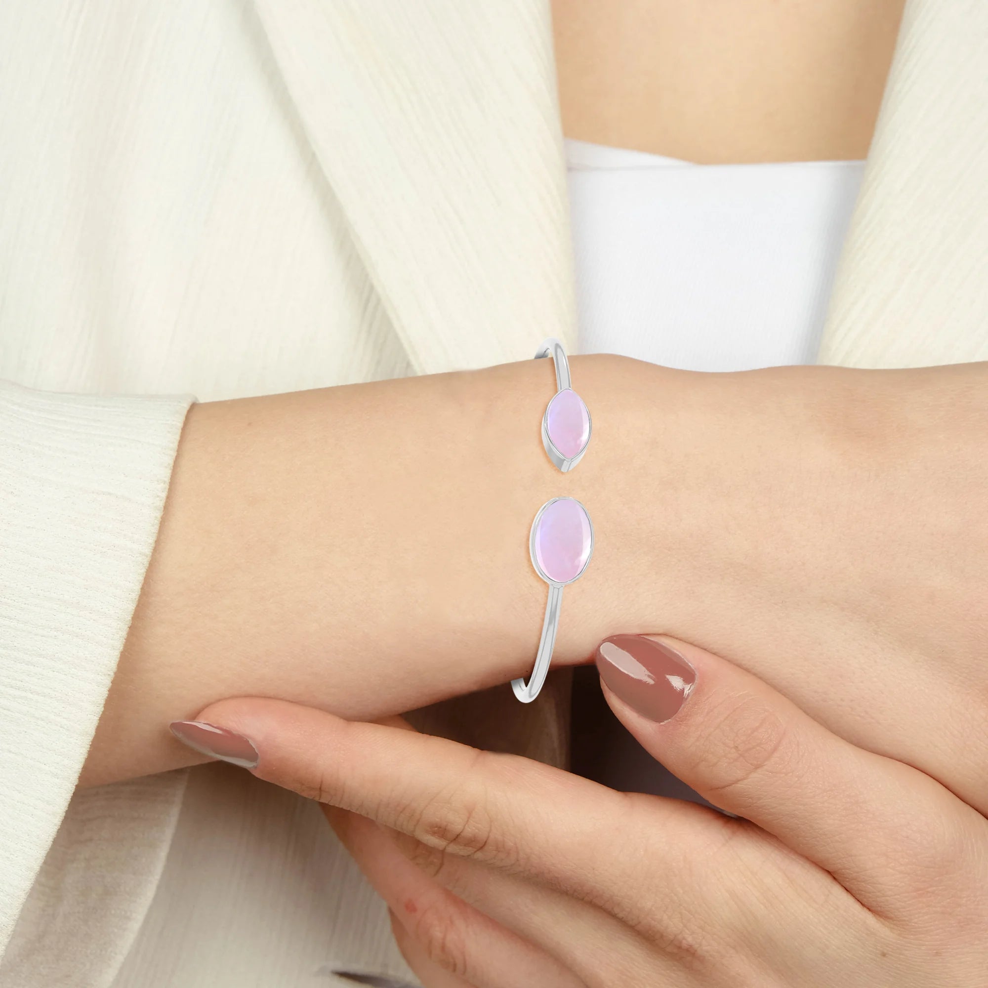 pink moonstone cab bracelet
