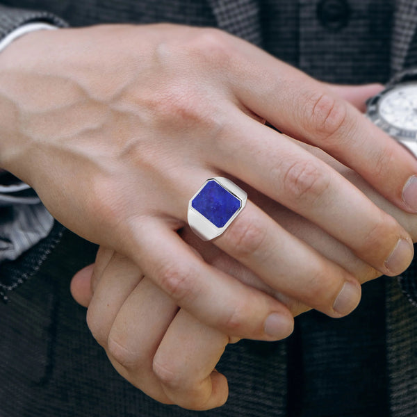 lapis lazuli men bezel-set ring