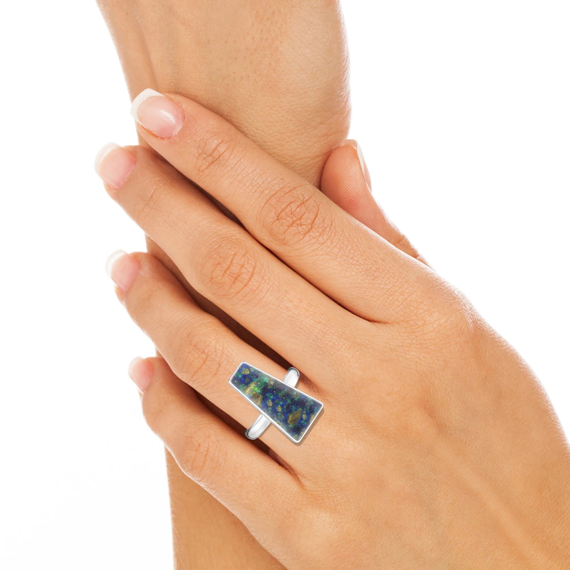 azurite malachite bezel-set ring