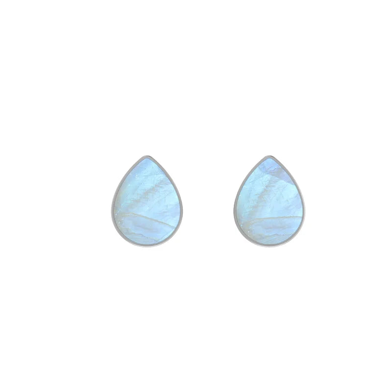 rainbow moonstone cab pear earrings