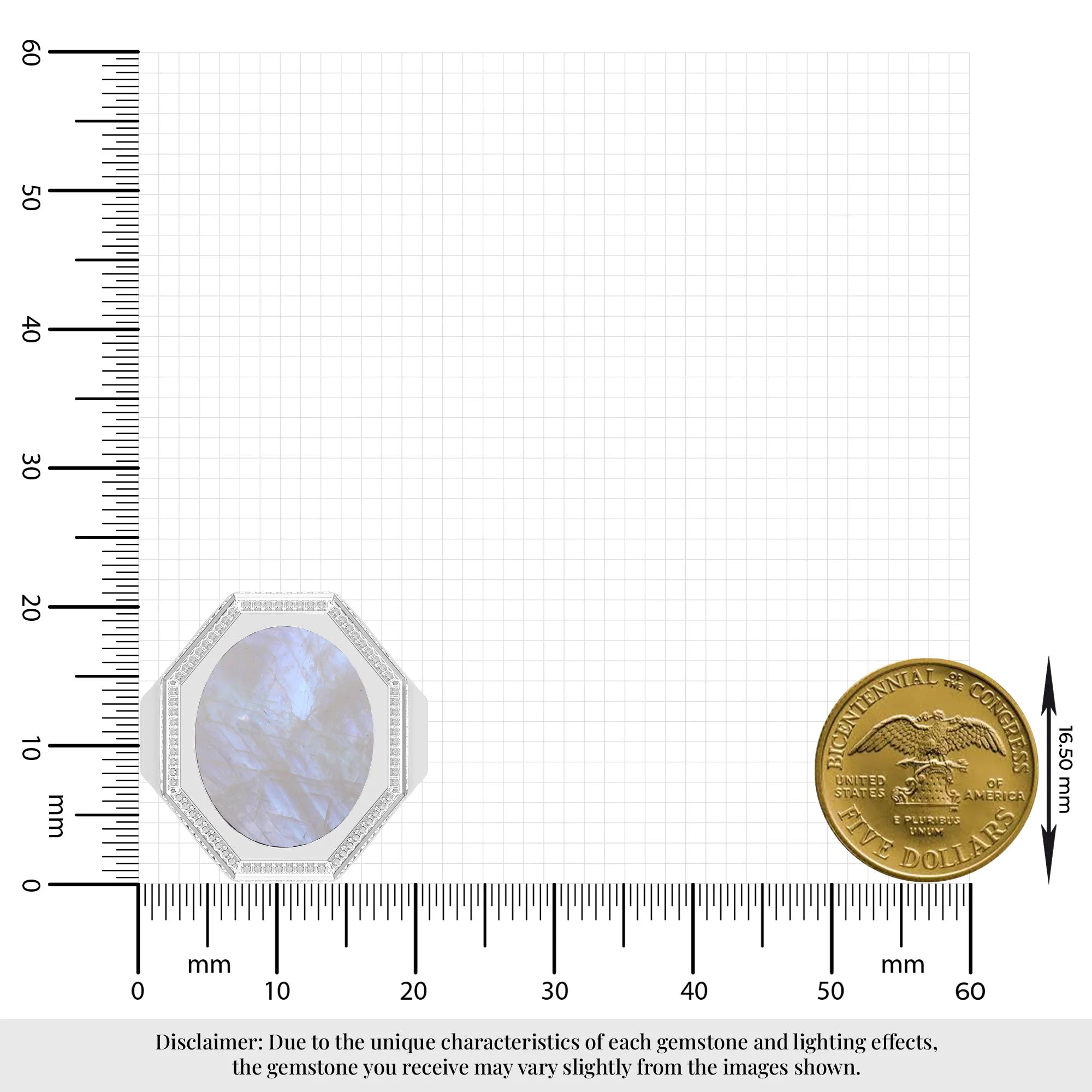 rainbow moonstone men bezel-set ring