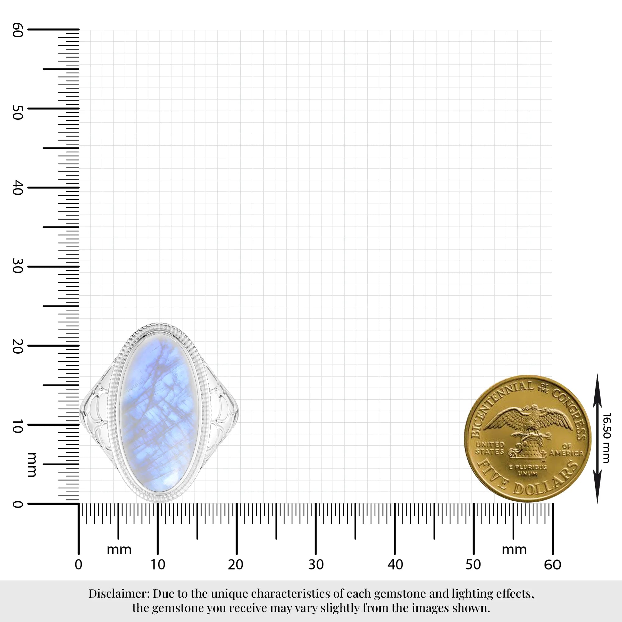 rainbow moonstone bezel-set ring