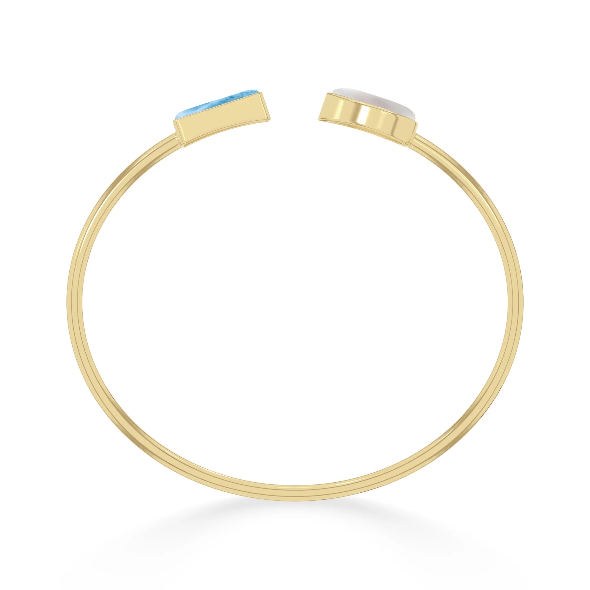 Natural Cab Pearl with Larimar Pear-Tie Shape Twister Bracelets for Women in 18K Gold Vermeil