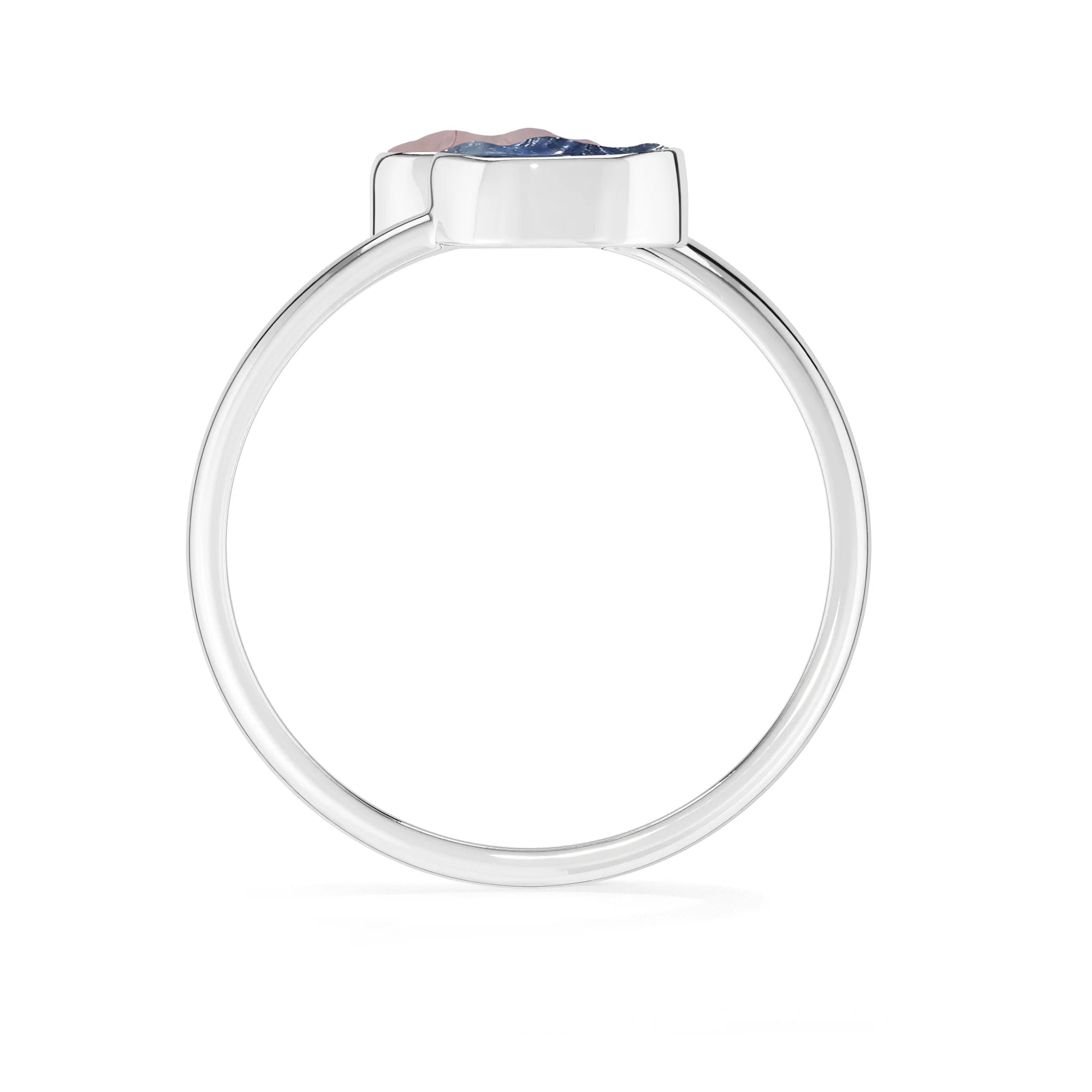 morganite-blue sapphire stackable bezel-set ring