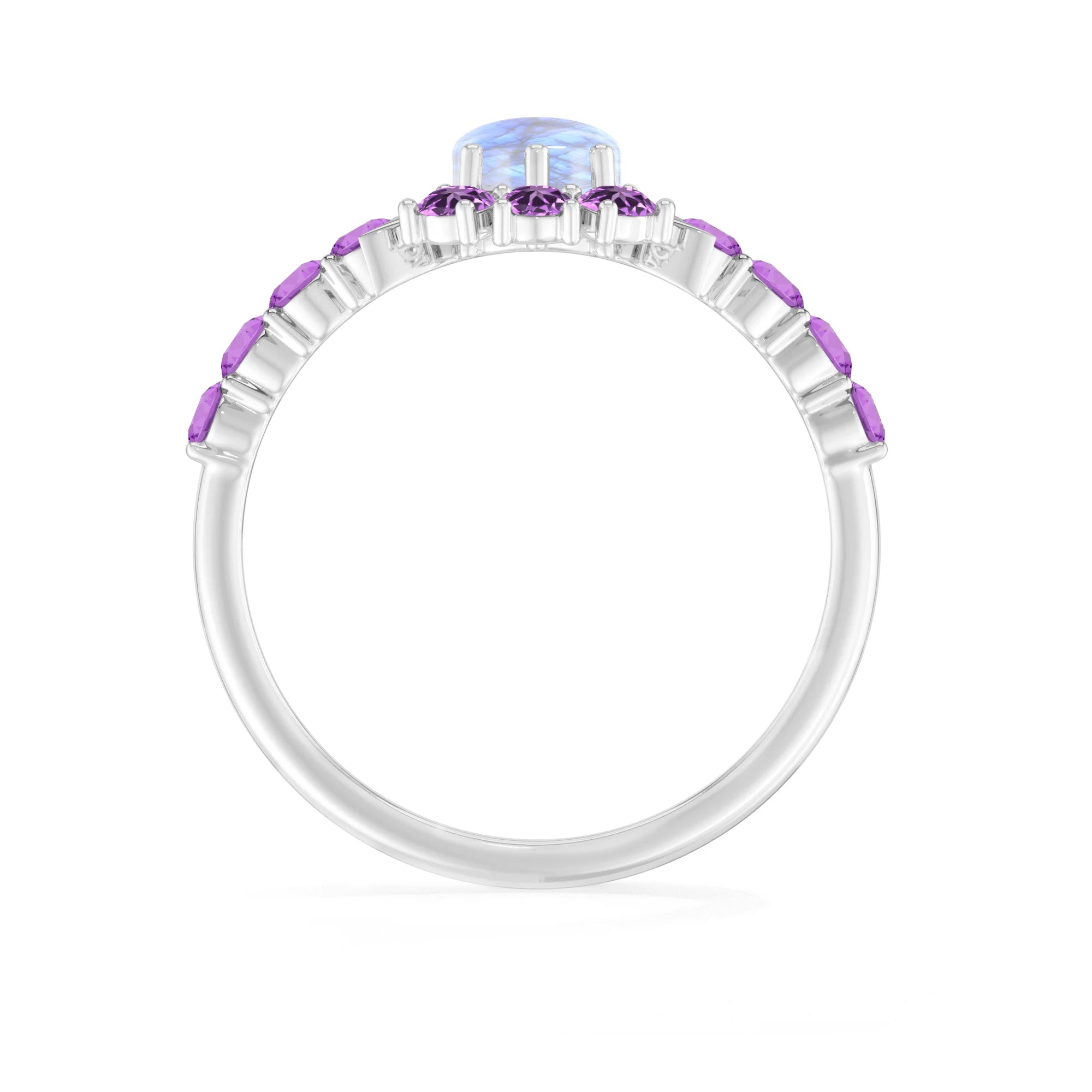 Natural Rainbow Moonstone & Amethyst Ring