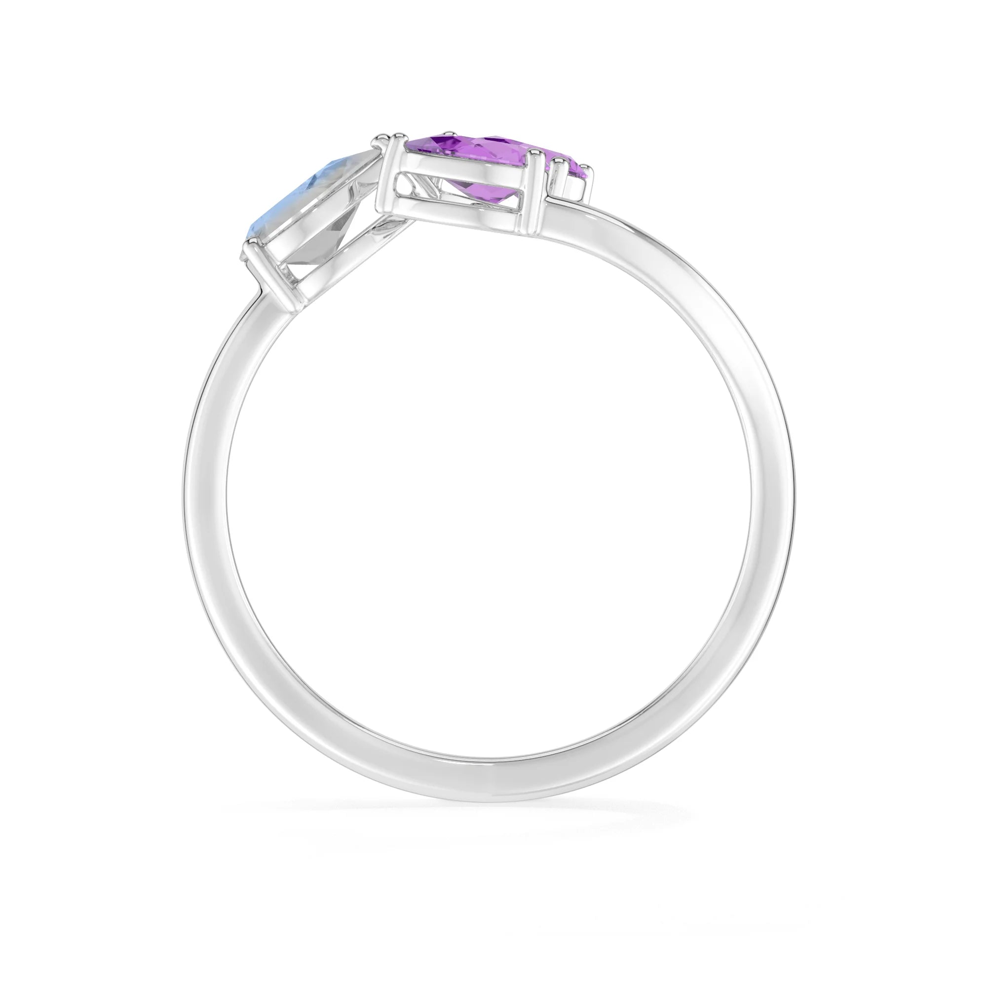 natural rainbow moonstone & amethyst ring