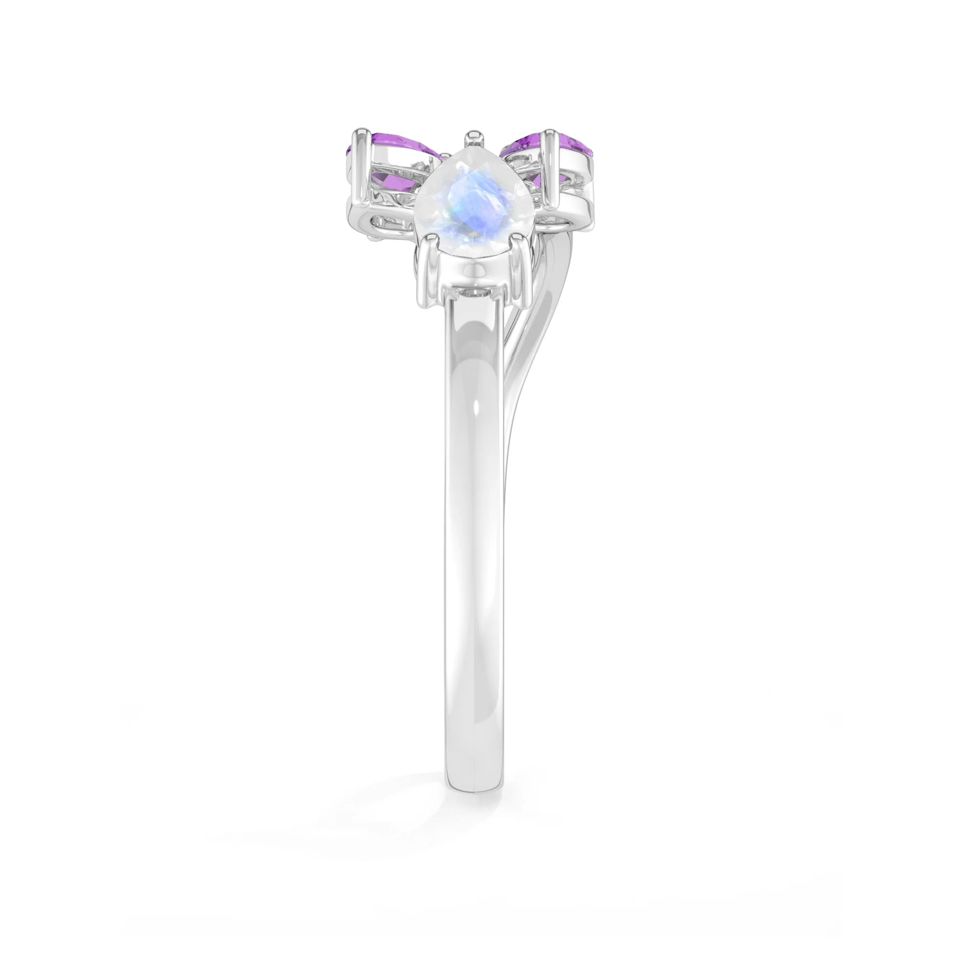 natural rainbow moonstone & amethyst ring