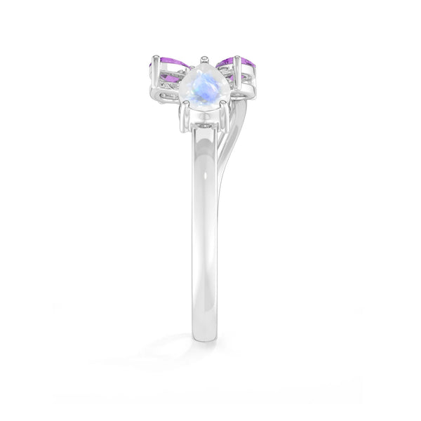 natural rainbow moonstone & amethyst ring