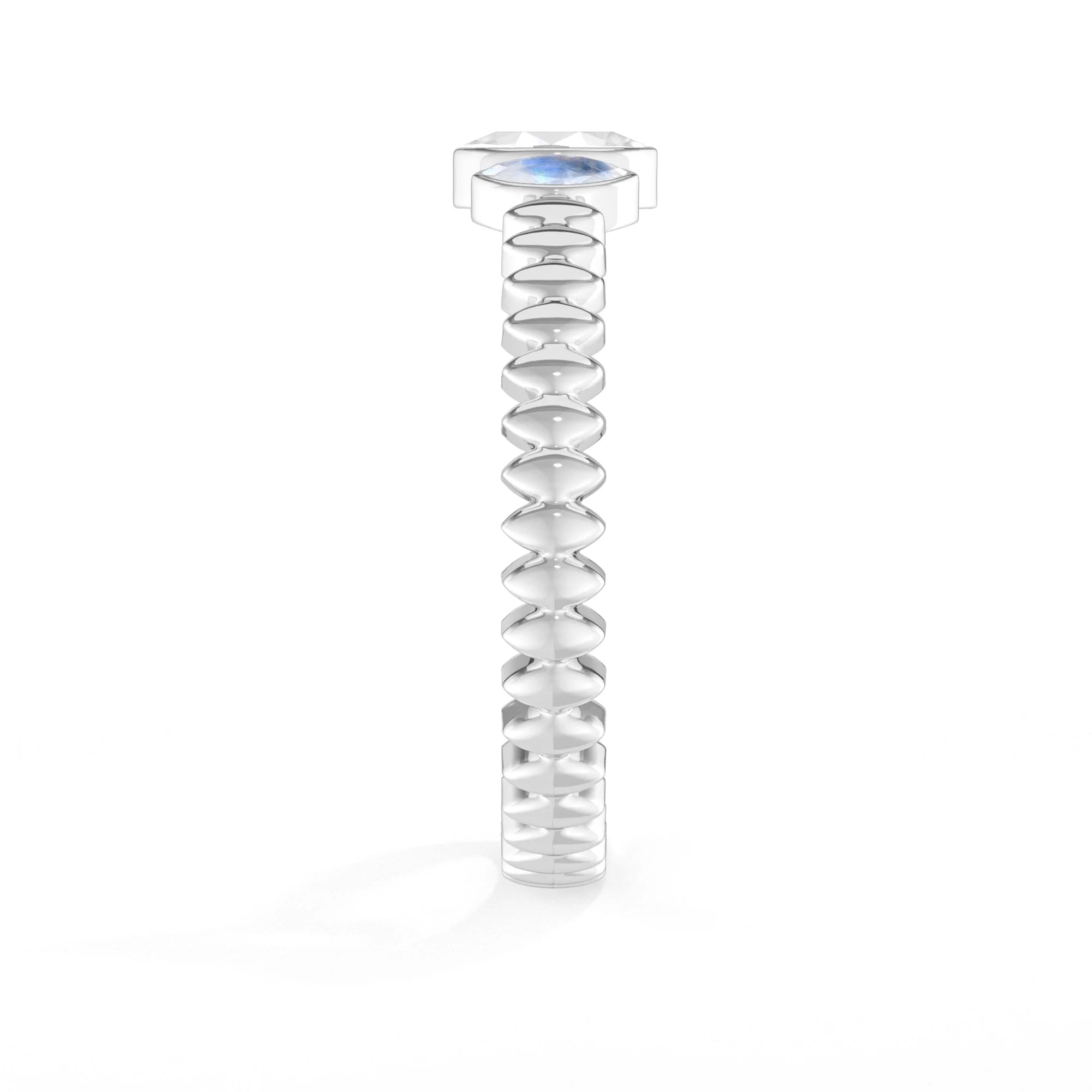 rainbow-moonstone bezel-set ring