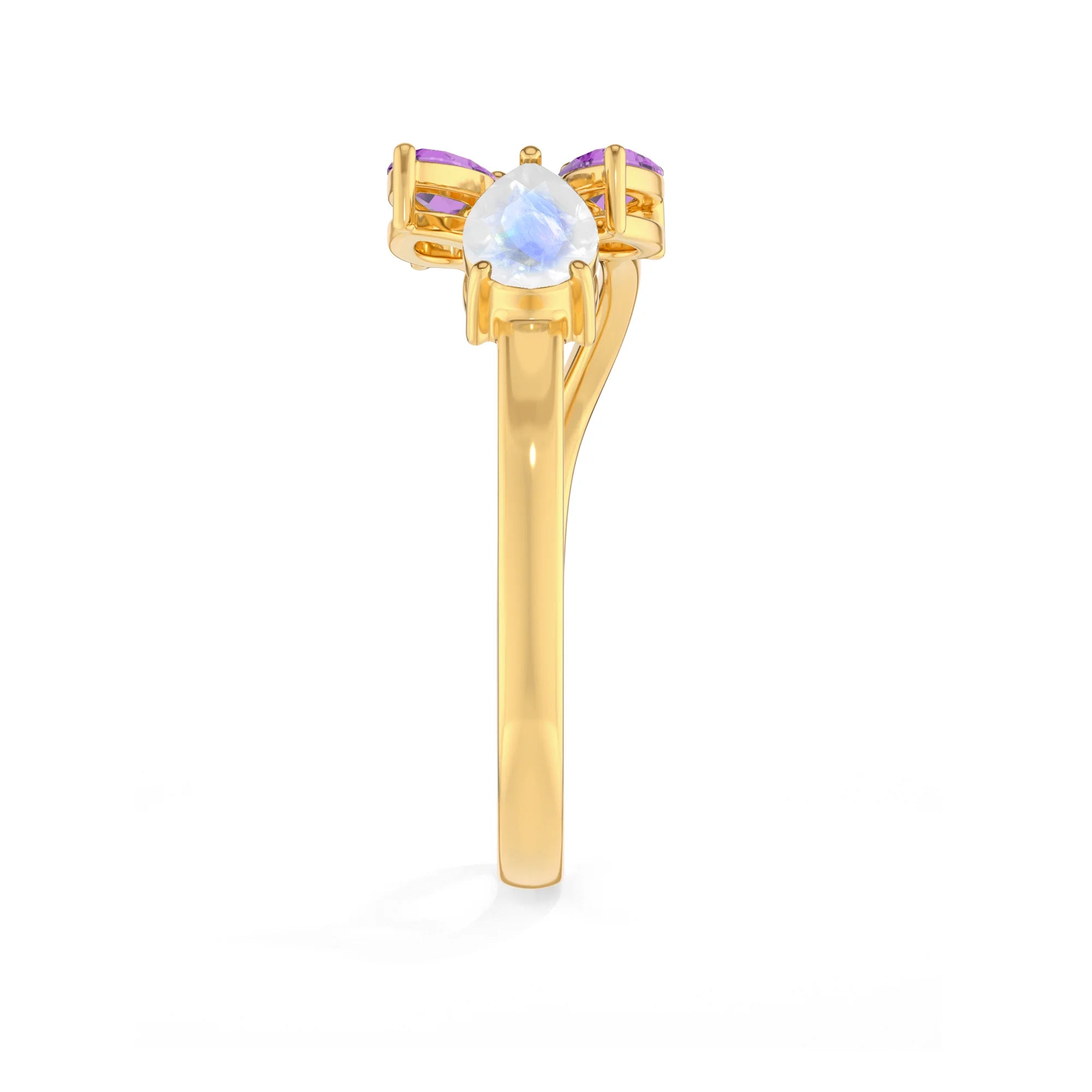 natural rainbow moonstone & amethyst ring
