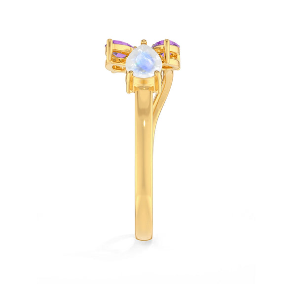 natural rainbow moonstone & amethyst ring