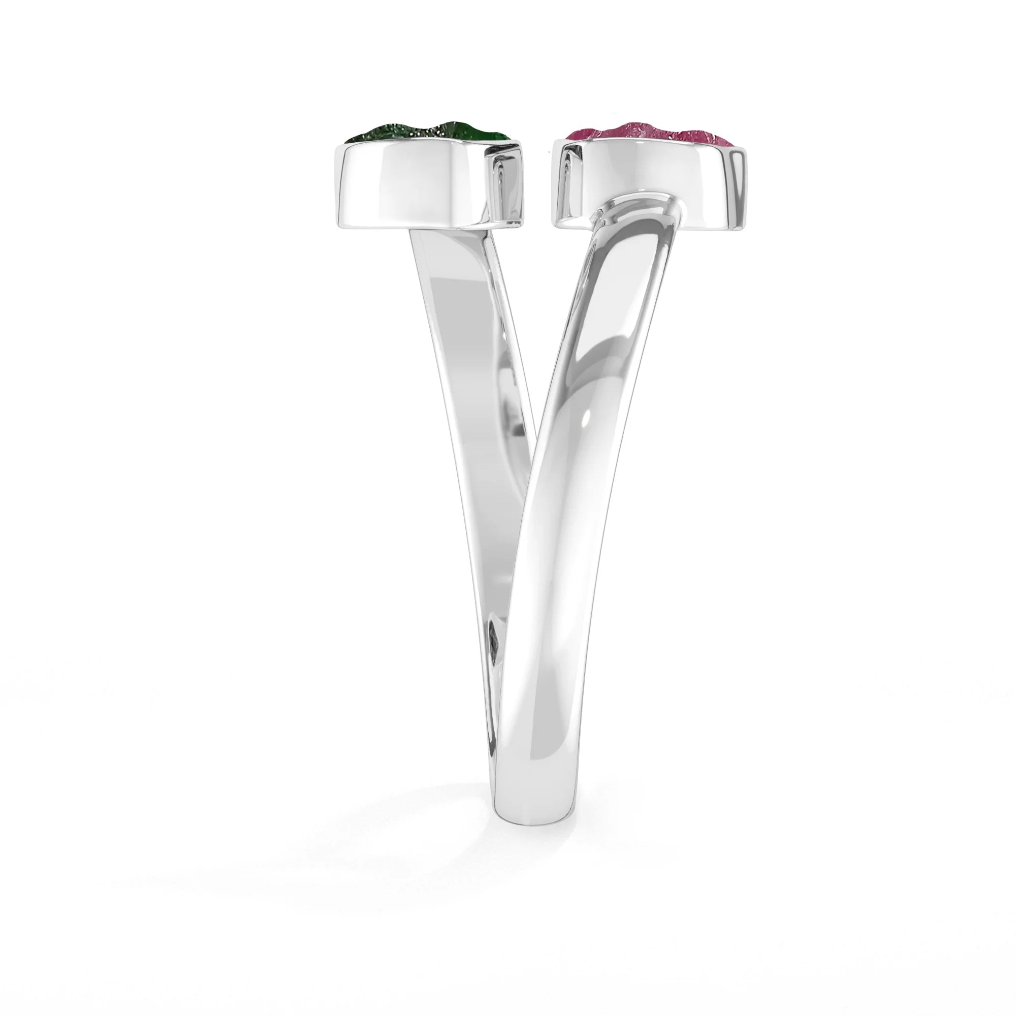 emerald-ruby stackable bezel-set ring