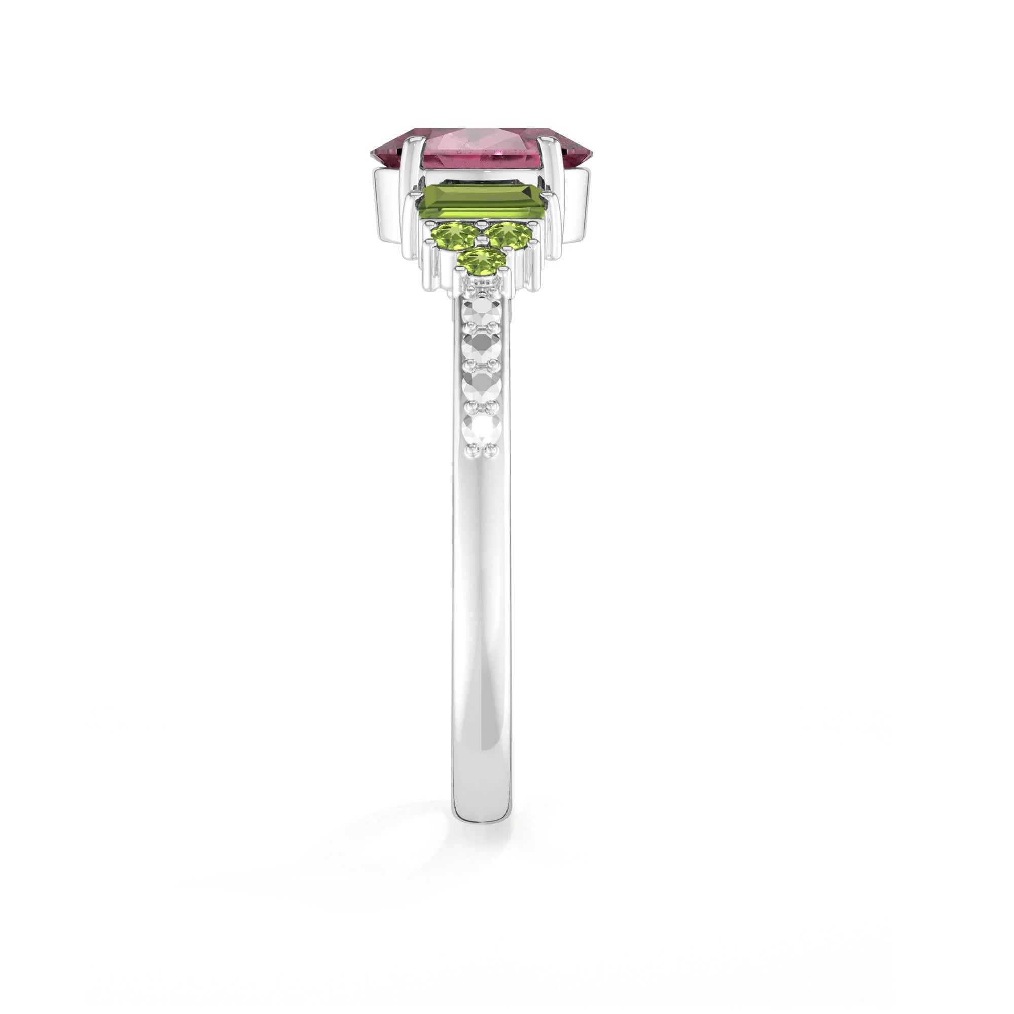 pink-tourmaline-peridot prong-set ring