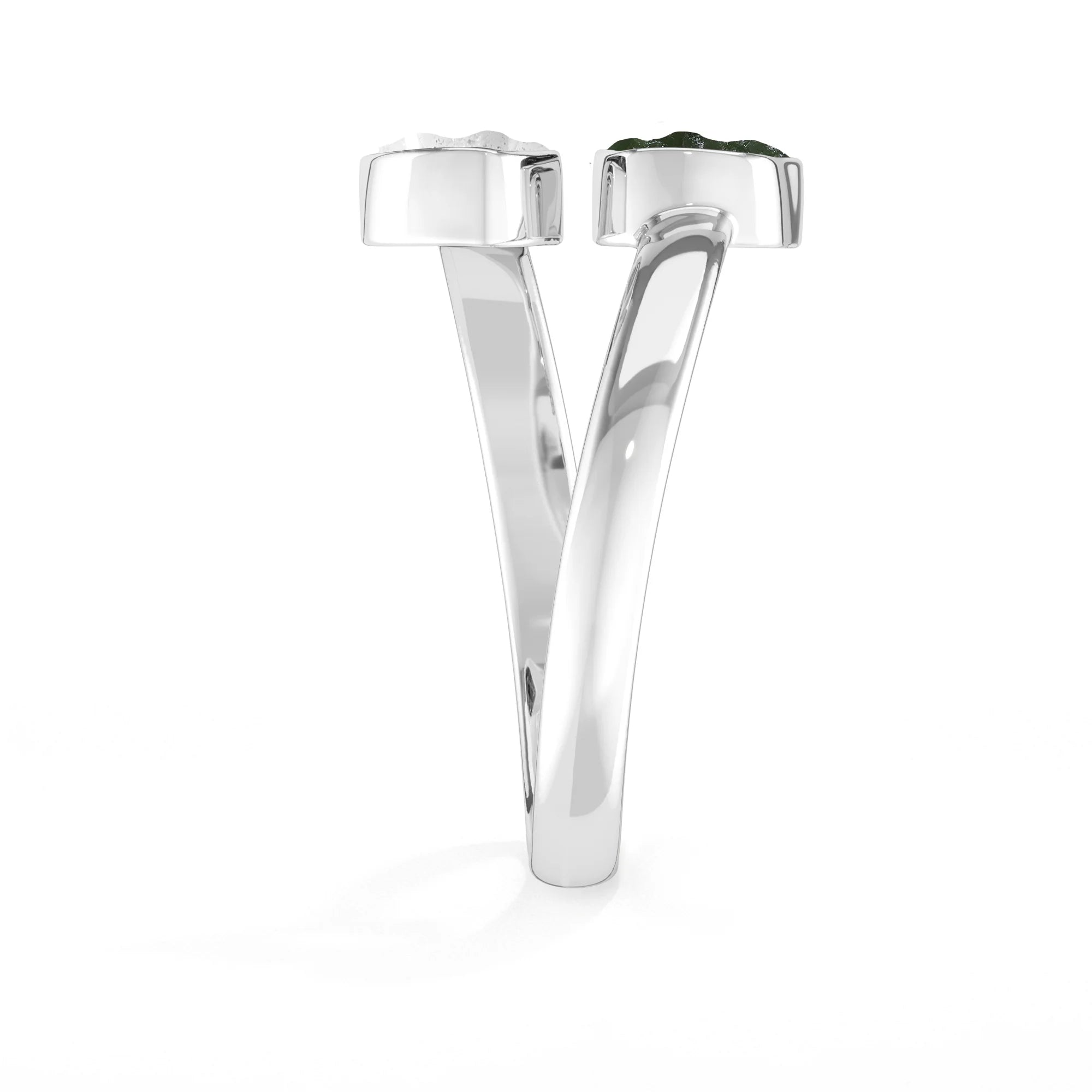 herkimer-moldavite bezel-set ring