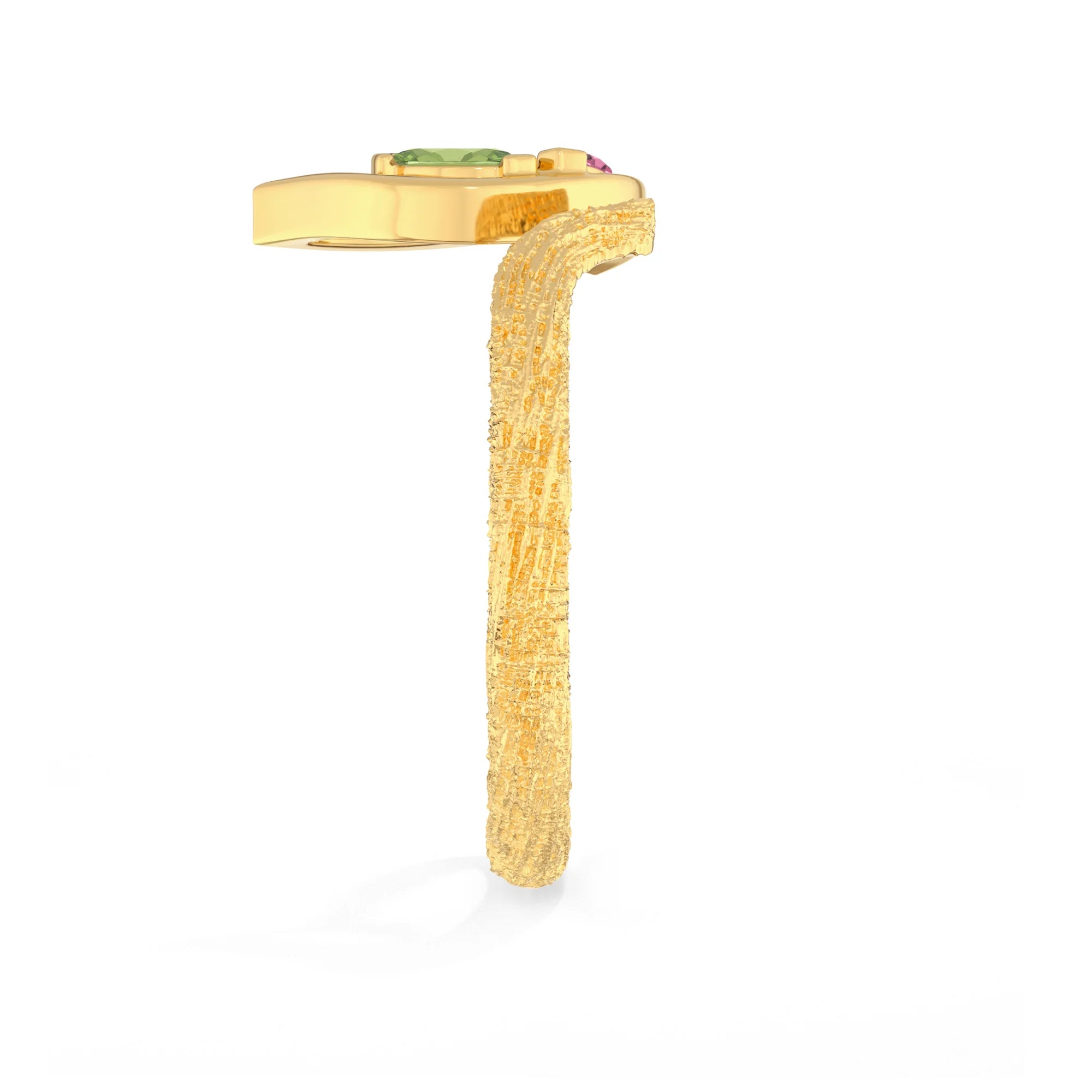 peridot-pink tourmaline prong-set ring