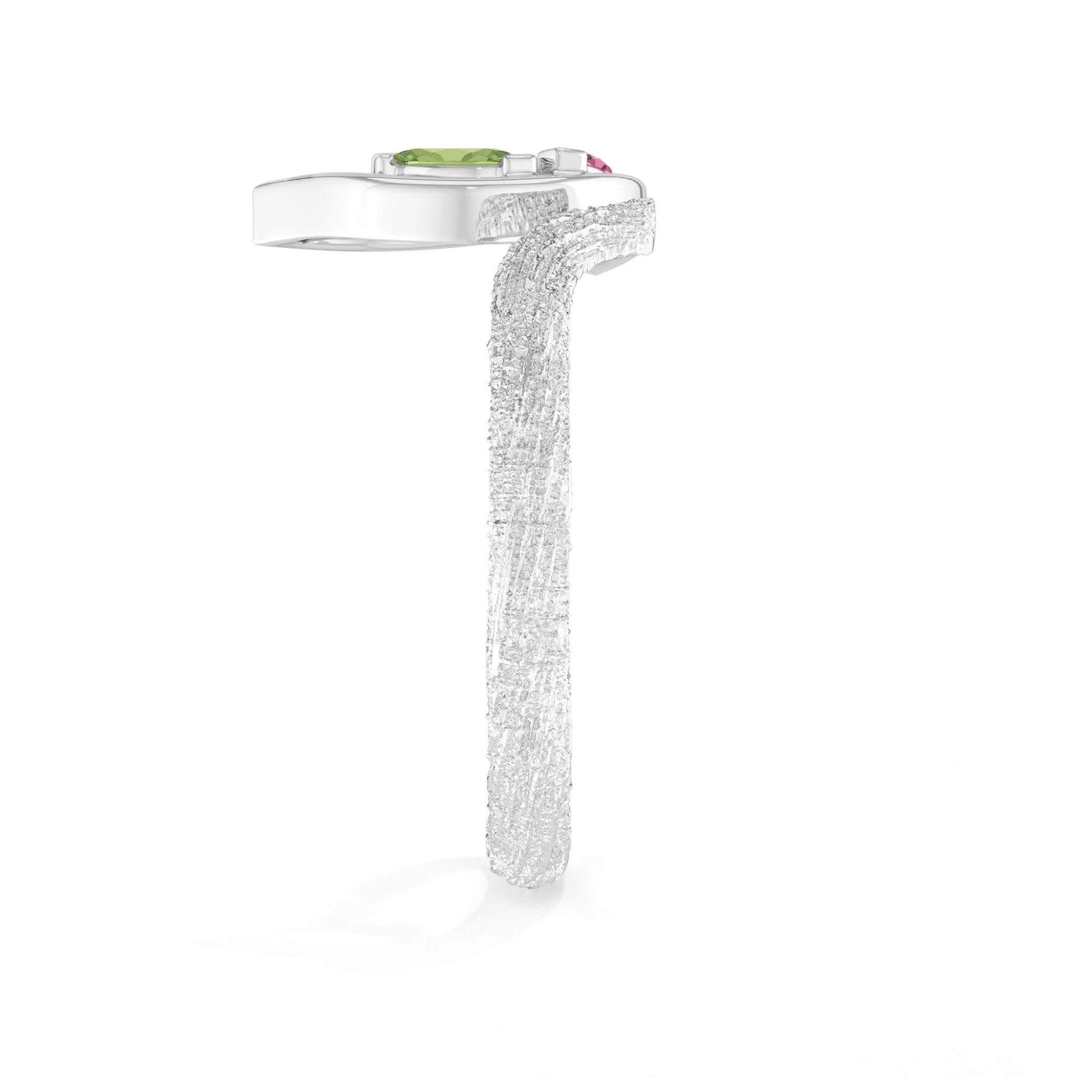 peridot-pink tourmaline prong-set ring