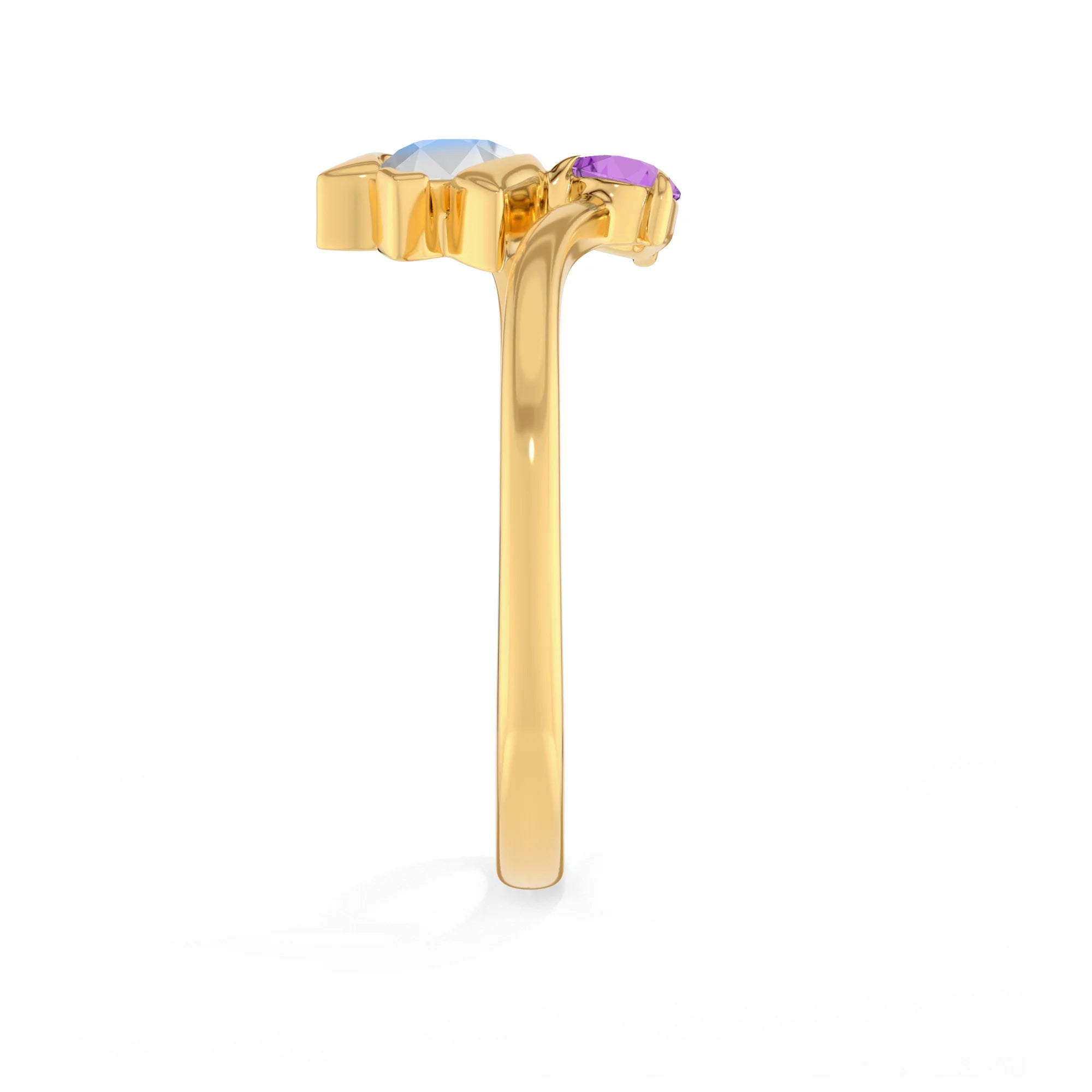 rainbow moonstone & amethyst ring