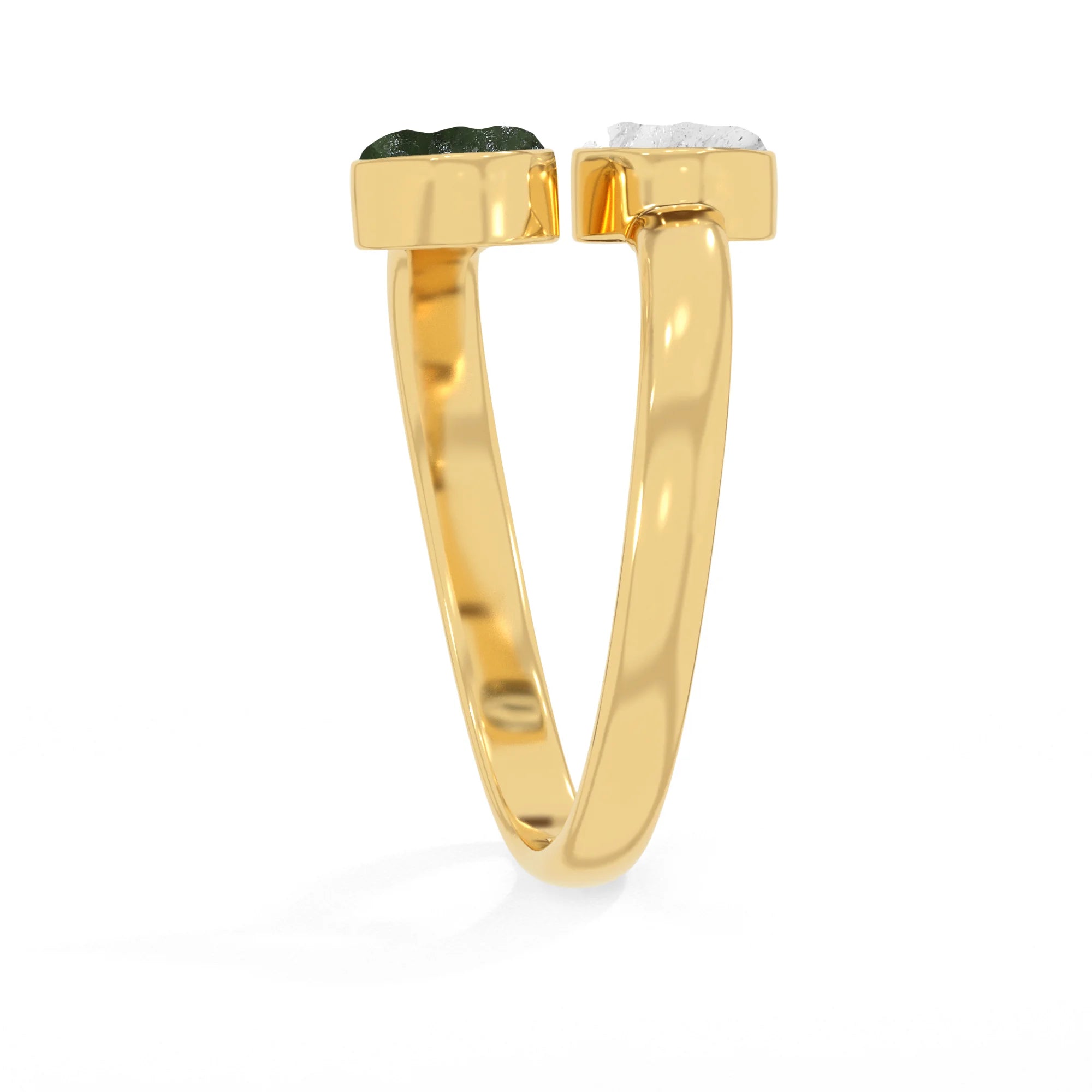 herkimer-moldavite bezel-set ring