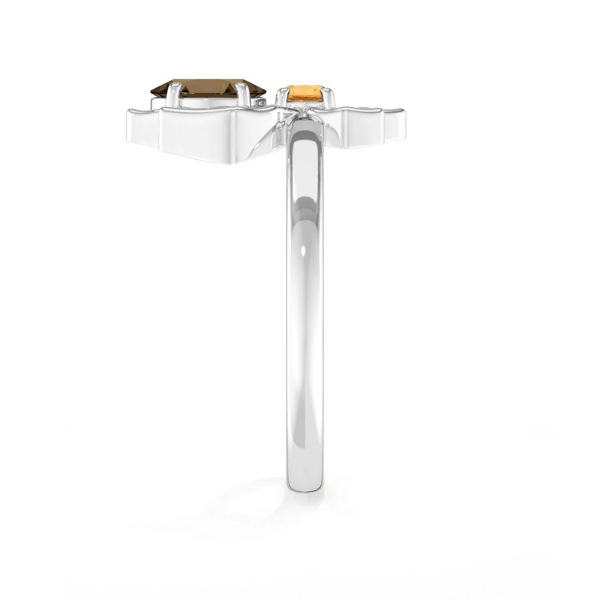 citrine-smoky-quartz prong-set ring
