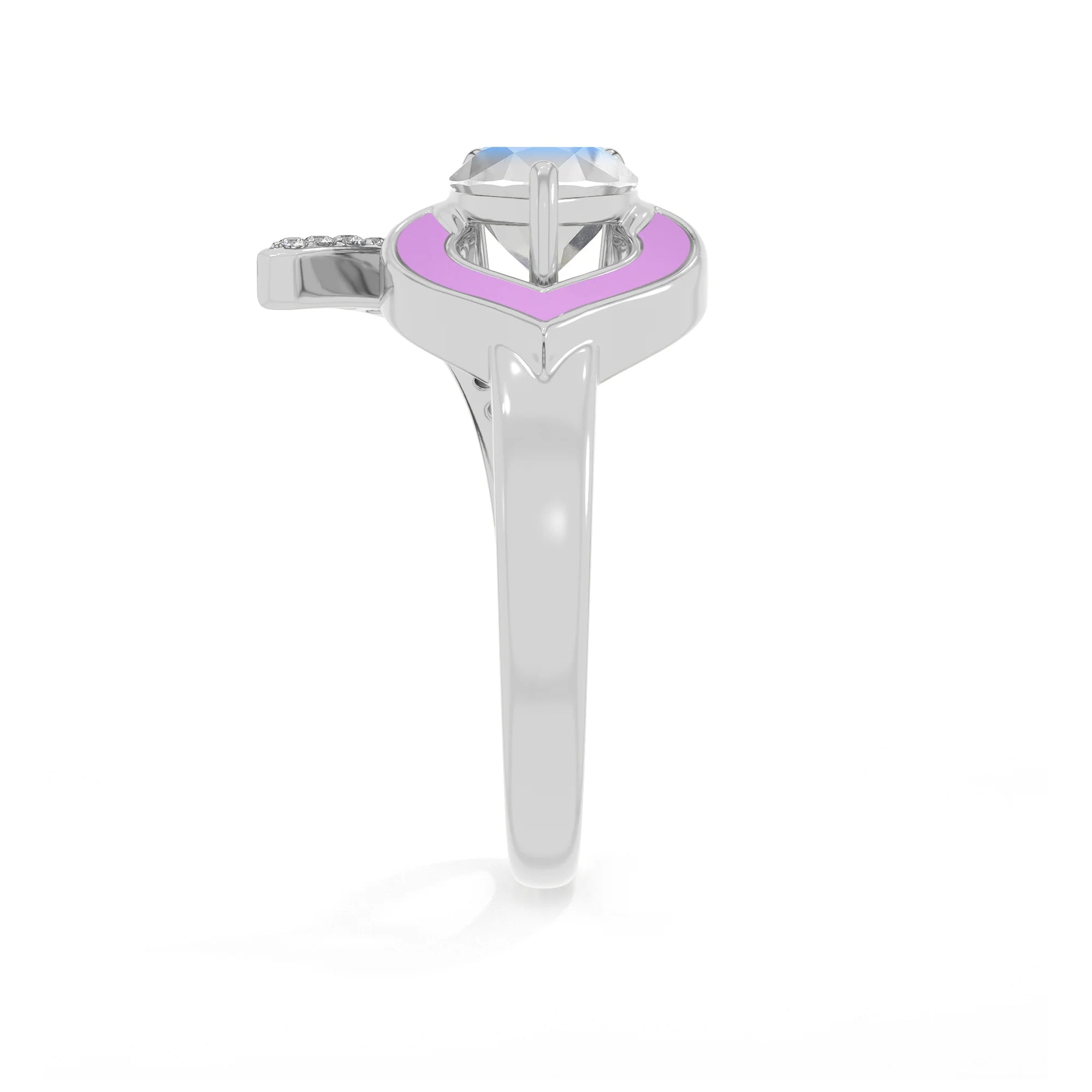 Natural Rainbow Moonstone & Amethyst Ring