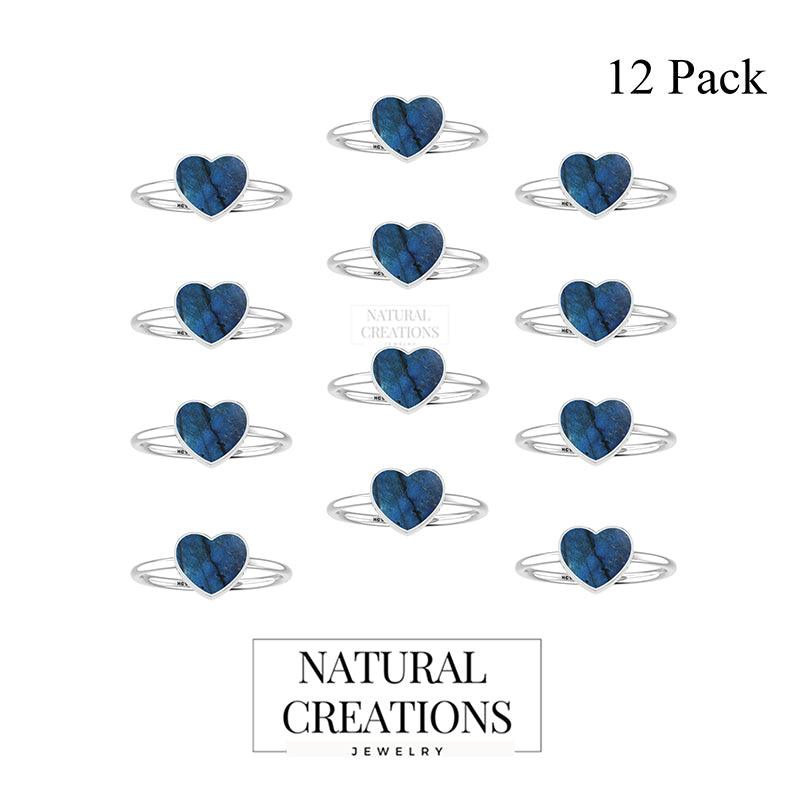 Natural Labradorite Heart Shape Ring 925 Sterling Silver Bezel Set Handmade Jewelry Pack of 12