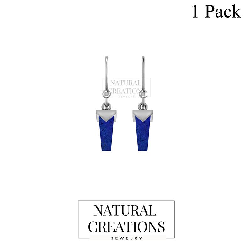 Natural Lapis Pencil Cut Hoop Earring 925 Sterling Silver Handmade Jewelry Pack of 1