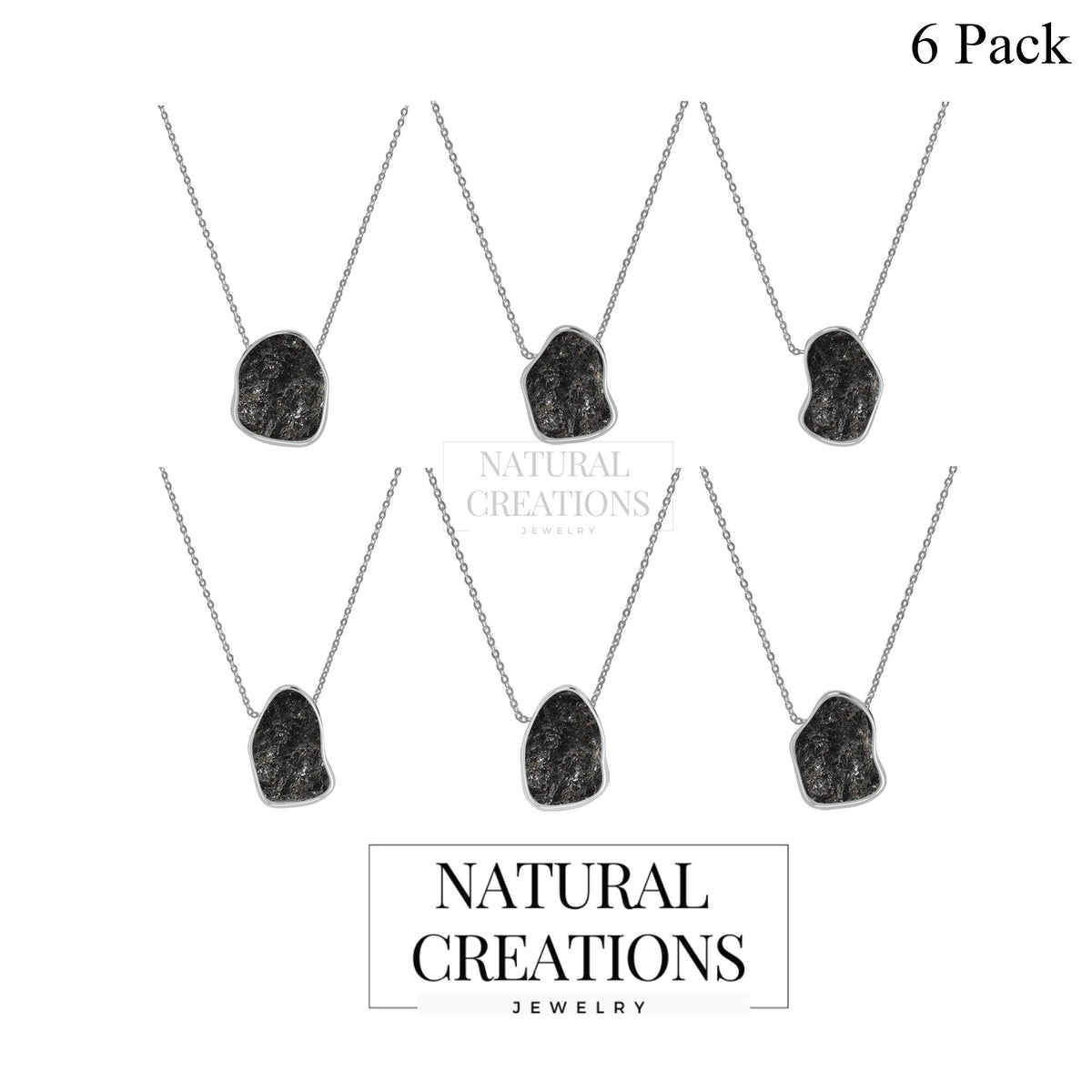 925 Sterling Silver Rough Shungite Slider Necklace With Chain 18" Bezel Set Jewelry Pack of 6