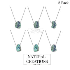 925 Sterling Silver Rough Azurite Malachite Slider Necklace With Chain 18" Bezel Set Jewelry Pack of 6