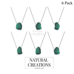 925 Sterling Silver Rough Malachite Slider Necklace With Chain 18" Bezel Set Jewelry Pack of 6